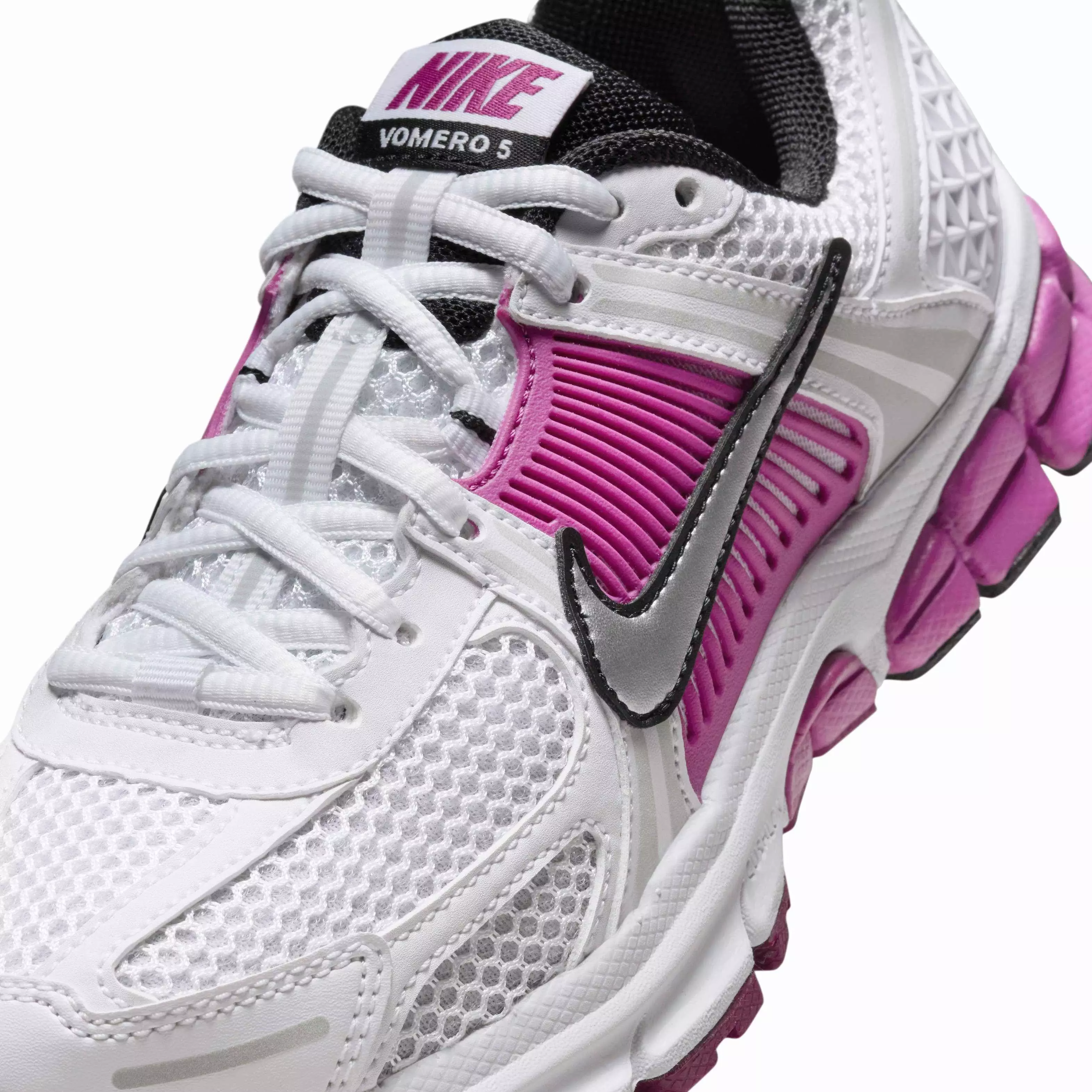 Nike Vomero 5 "White/Pure Platinum/Hot Fuchsia/Metallic Platinum" Grade School Girls' Shoe - WHITE/PLATINUM/FUCHSIA/PLATINUM