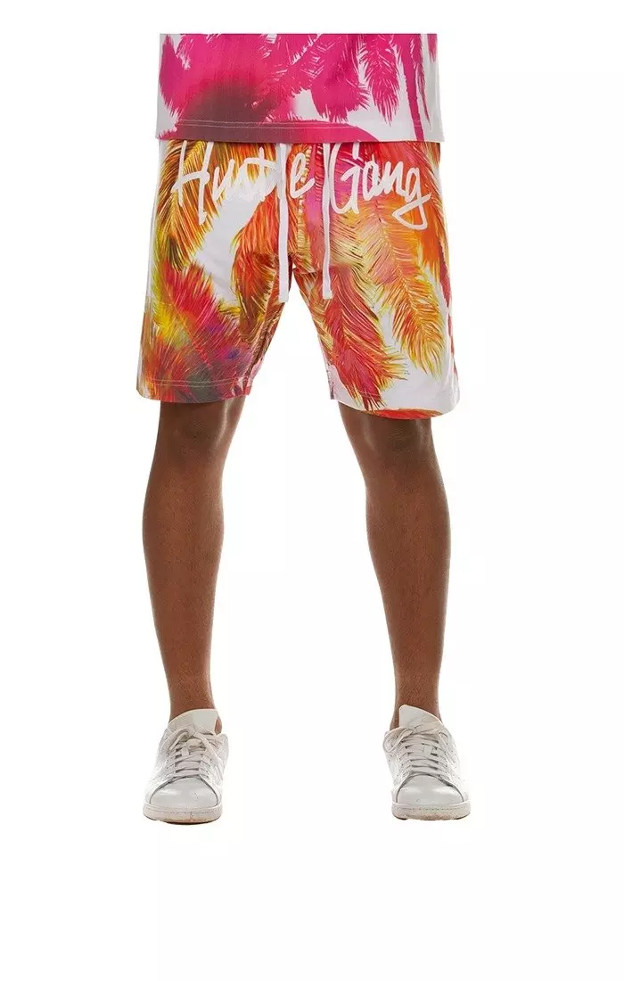 Hustle Gang Men's Coast Shorts - White/Pink - WHITE/PINK