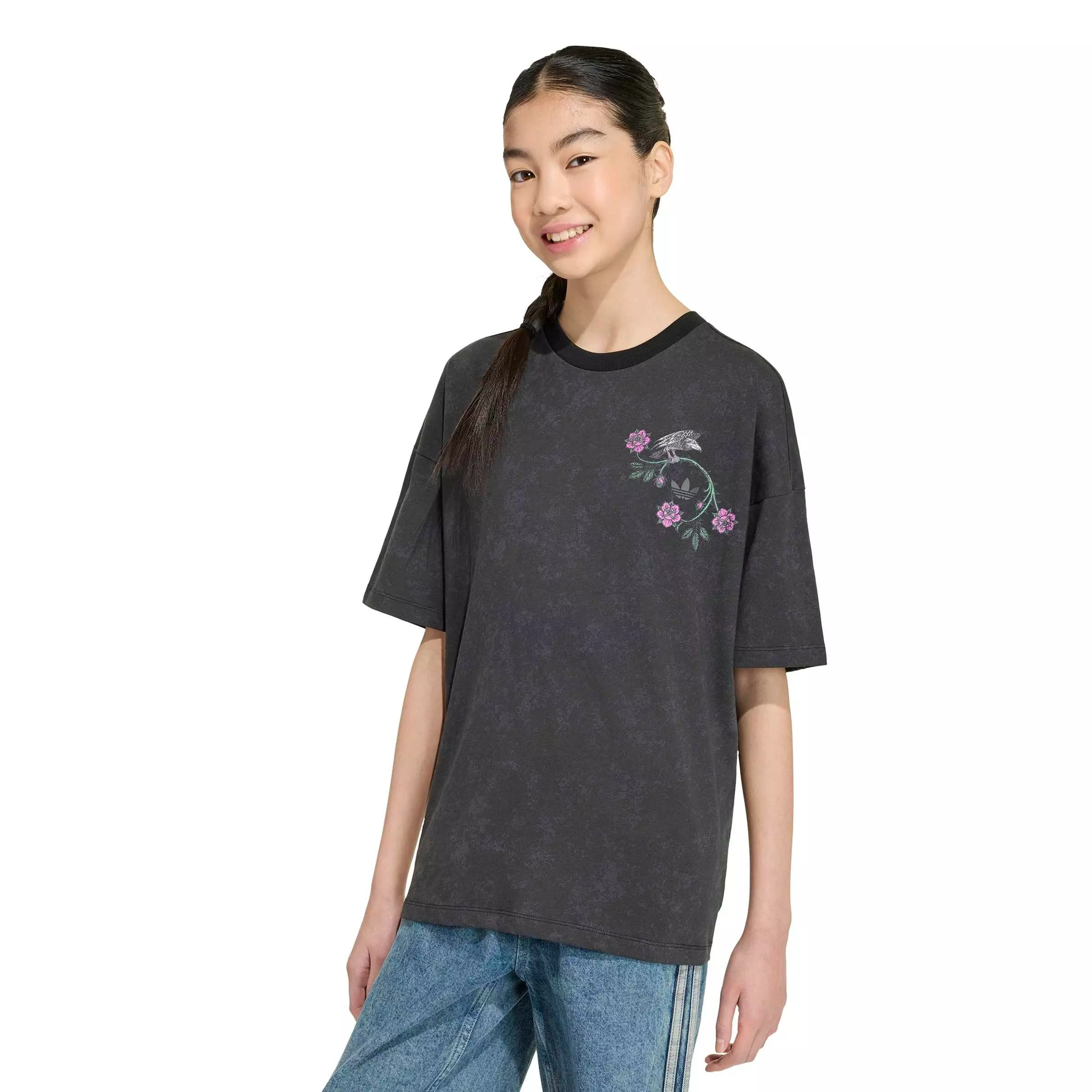 adidas Originals Big Girls' Disney Villains Oversized Washed Graphic Tee Shirt - Black - BLACK