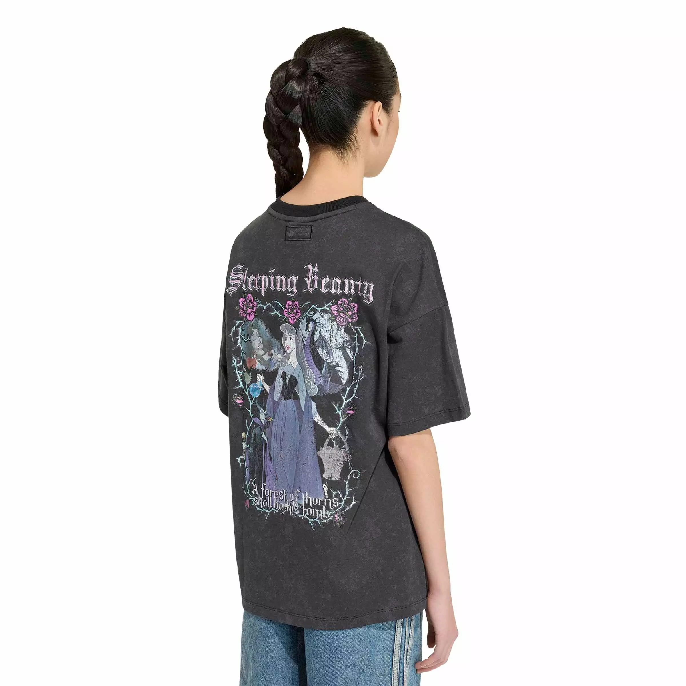 adidas Originals Big Girls' Disney Villains Oversized Washed Graphic Tee Shirt - Black - BLACK