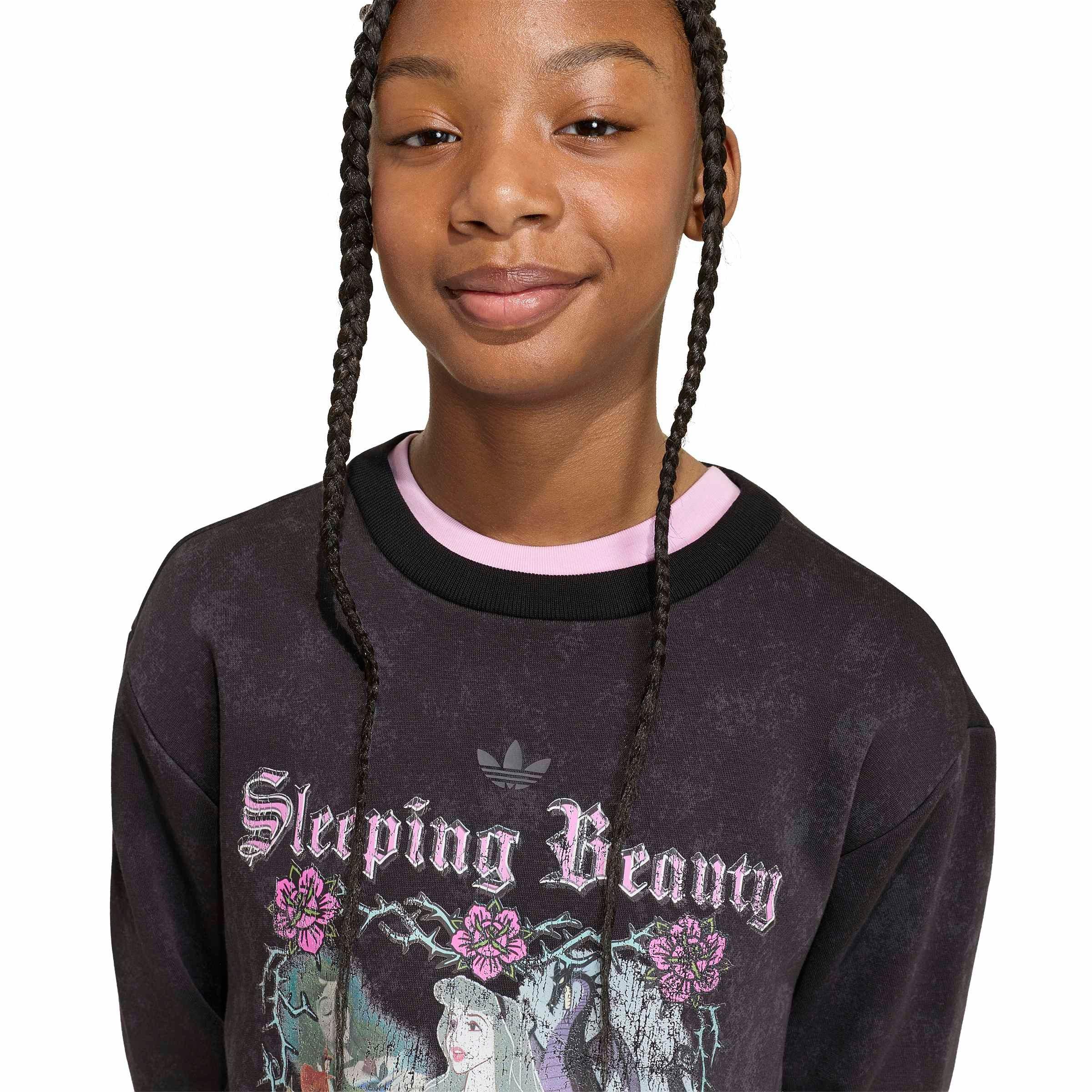 adidas Originals Big Girls' Disney Villains Loose Washed GFX Crew Sweatshirt - Black - BLACK