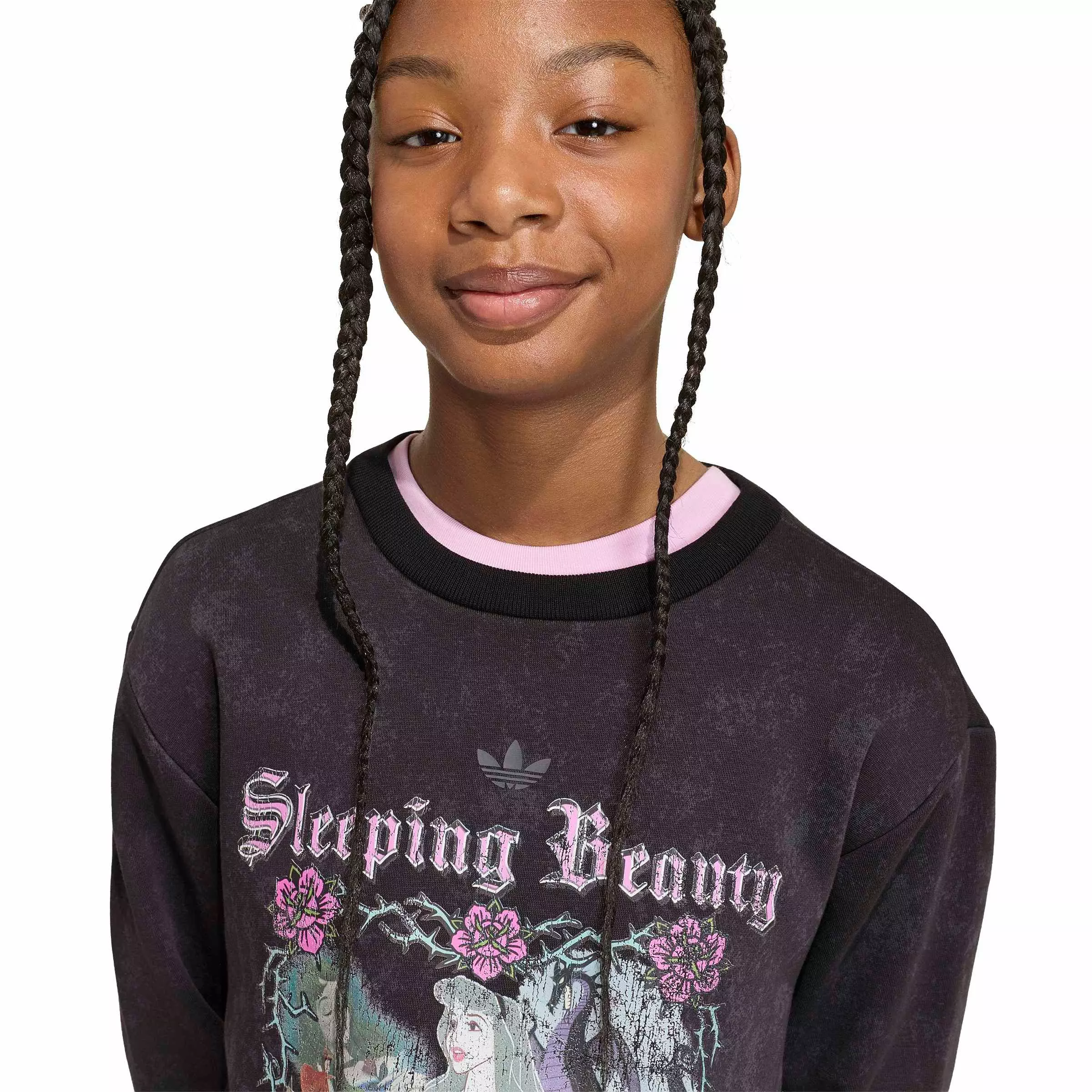adidas Originals Big Girls' Disney Villains Loose Washed GFX Crew Sweatshirt - Black - BLACK