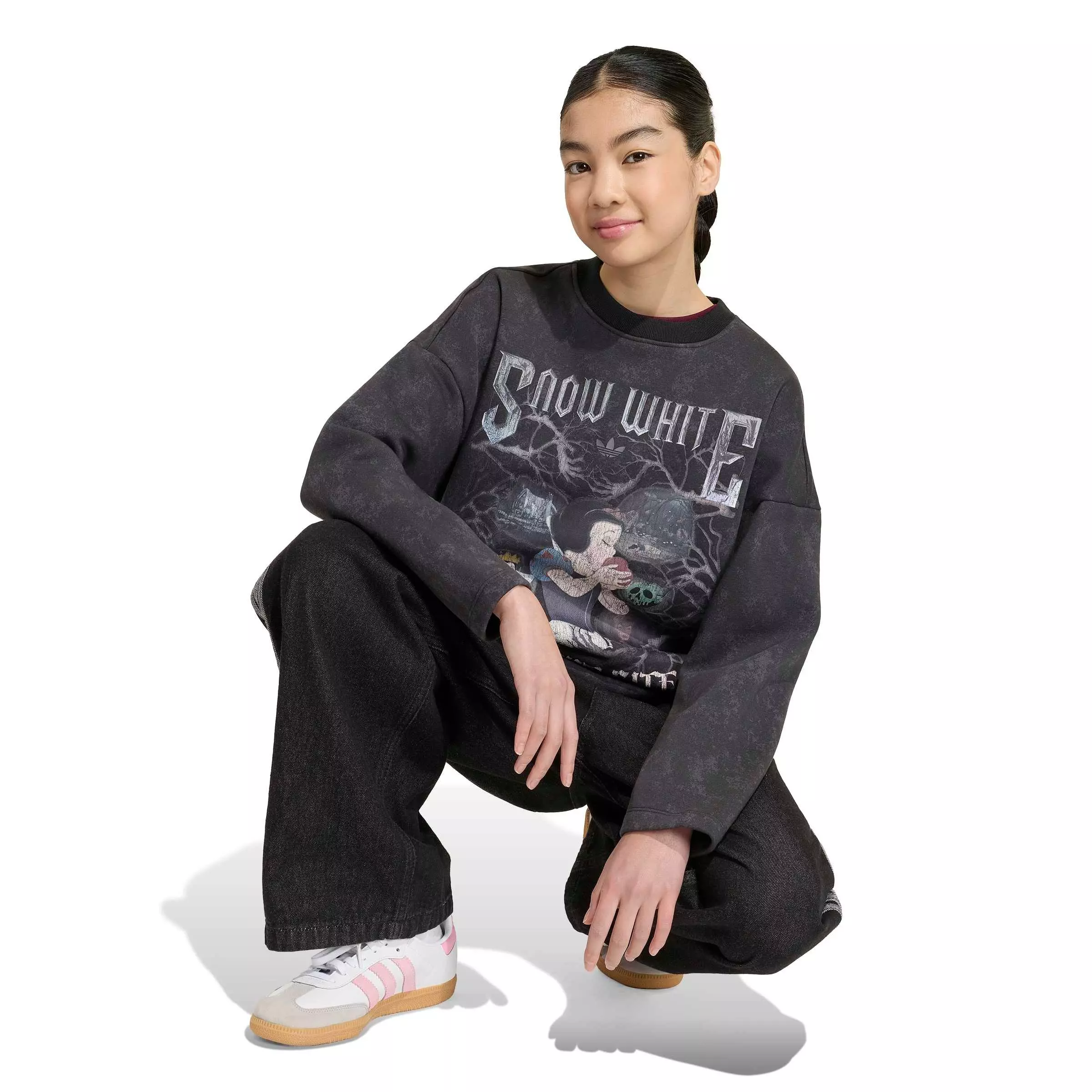 adidas Originals Big Girls' Disney Villains Oversized Washed Tee Shirt - Black - BLACK