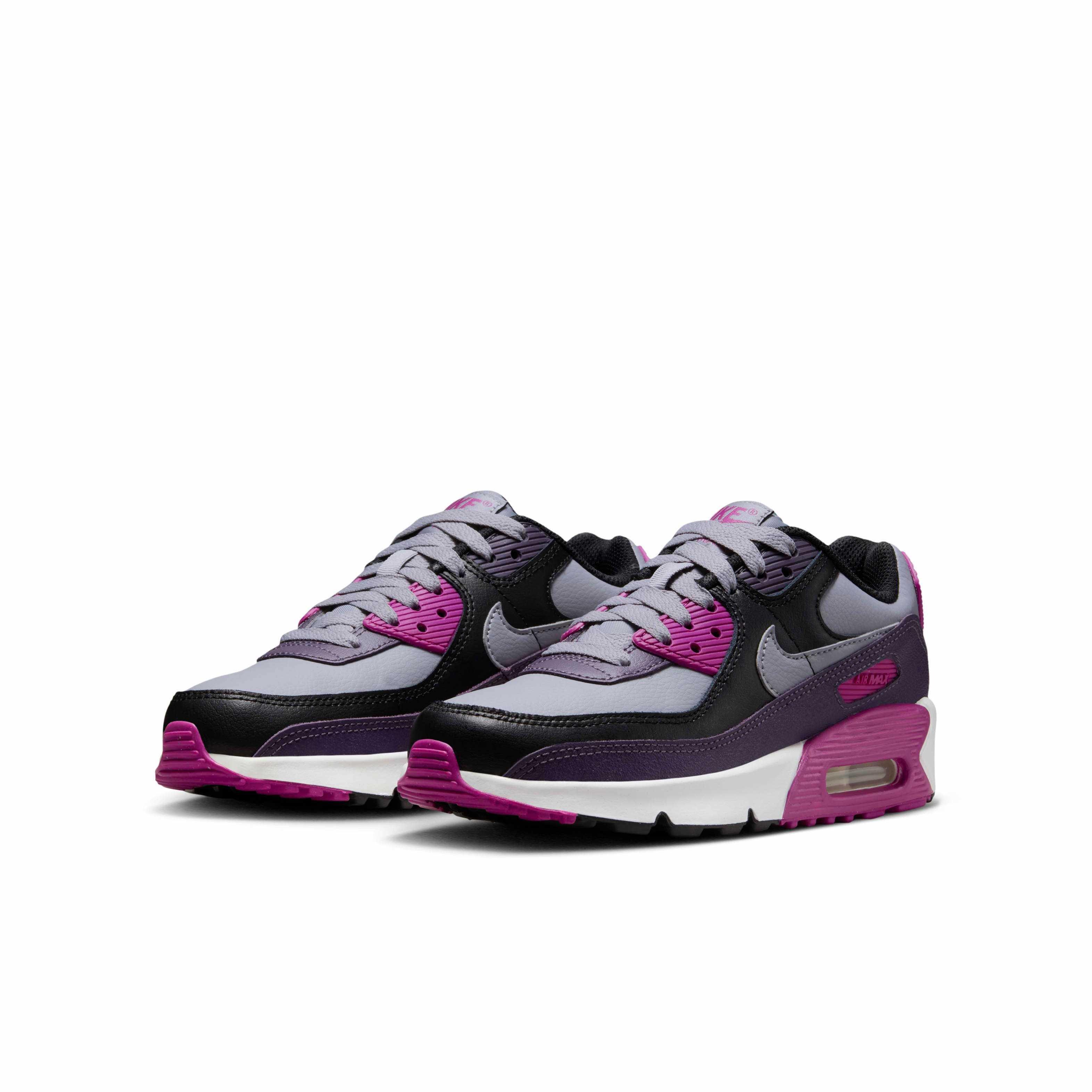 Nike Air Max 90 Grade School Boys' "Cement Grey/Black/Dark Raisin/Cement Grey" Shoe