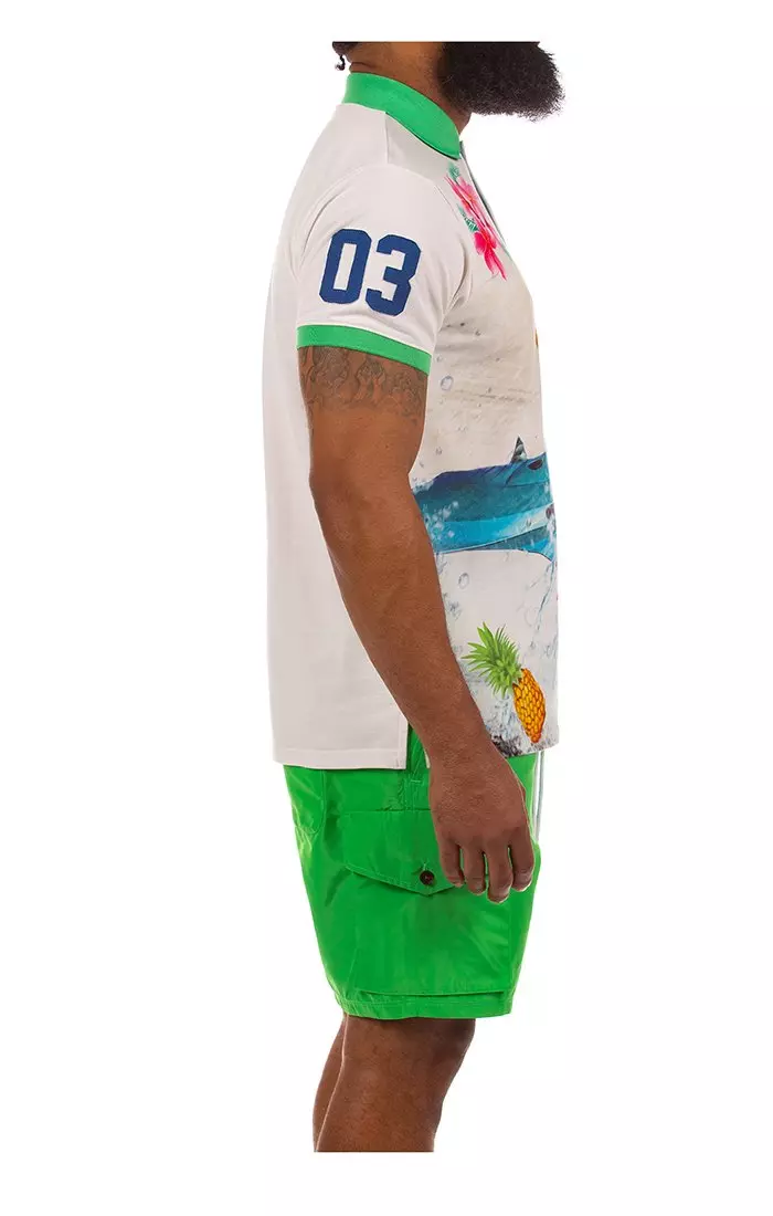 Hustle Gang Men's Jet Ski Polo - White/Multi-Color - WHITE/MULTI-COLOR