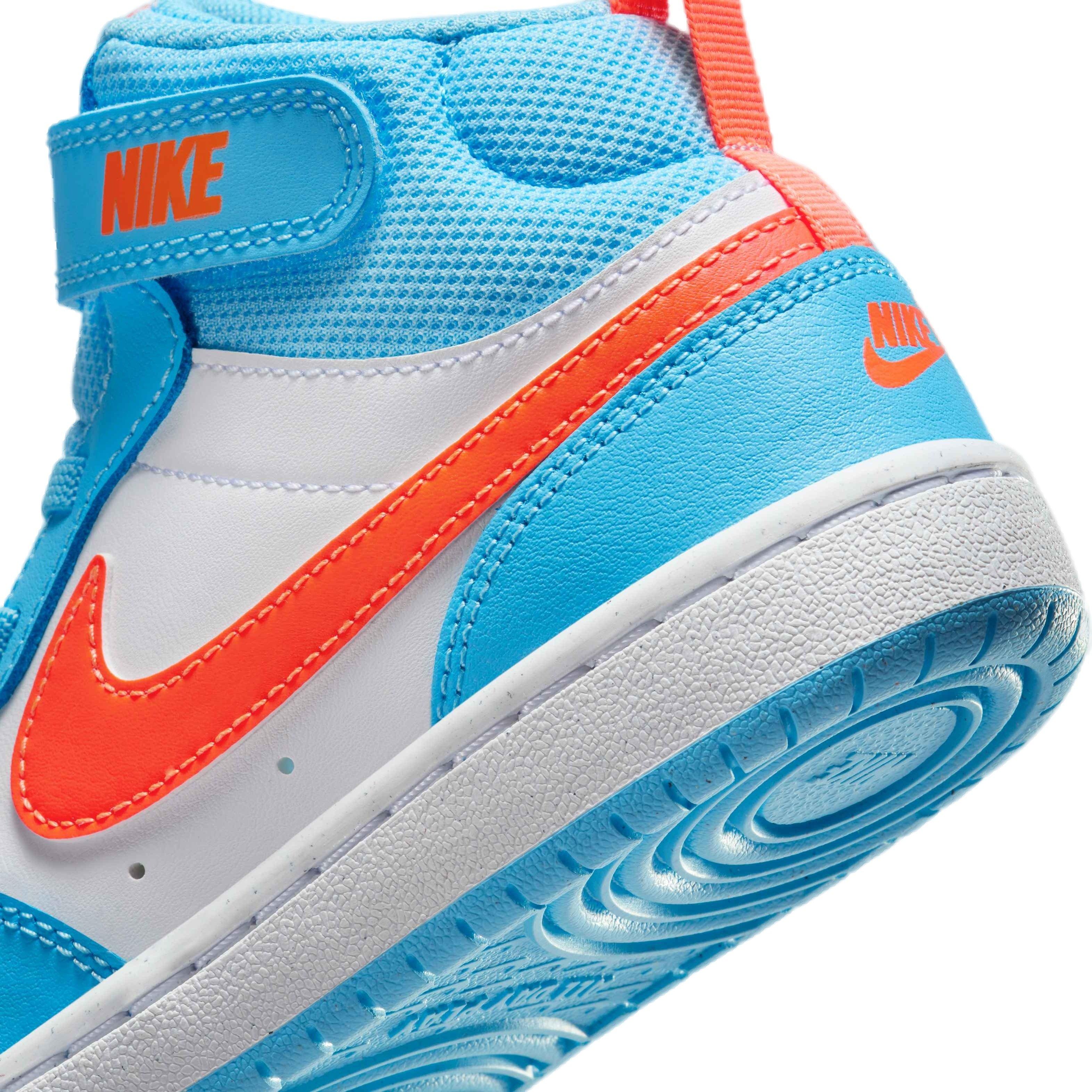 Nike Court Borough Mid 2 "Aquarius Blue/Total Orange/White" Preschool Boys' Shoe - BLUE/ORANGE/WHITE Thumbnail View 8