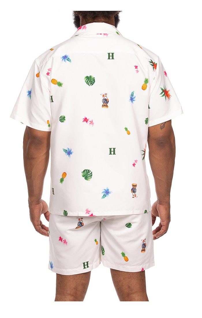 Hustle Gang Men's Tropic Leaves Woven Shirt - White - WHITE Thumbnail View 2