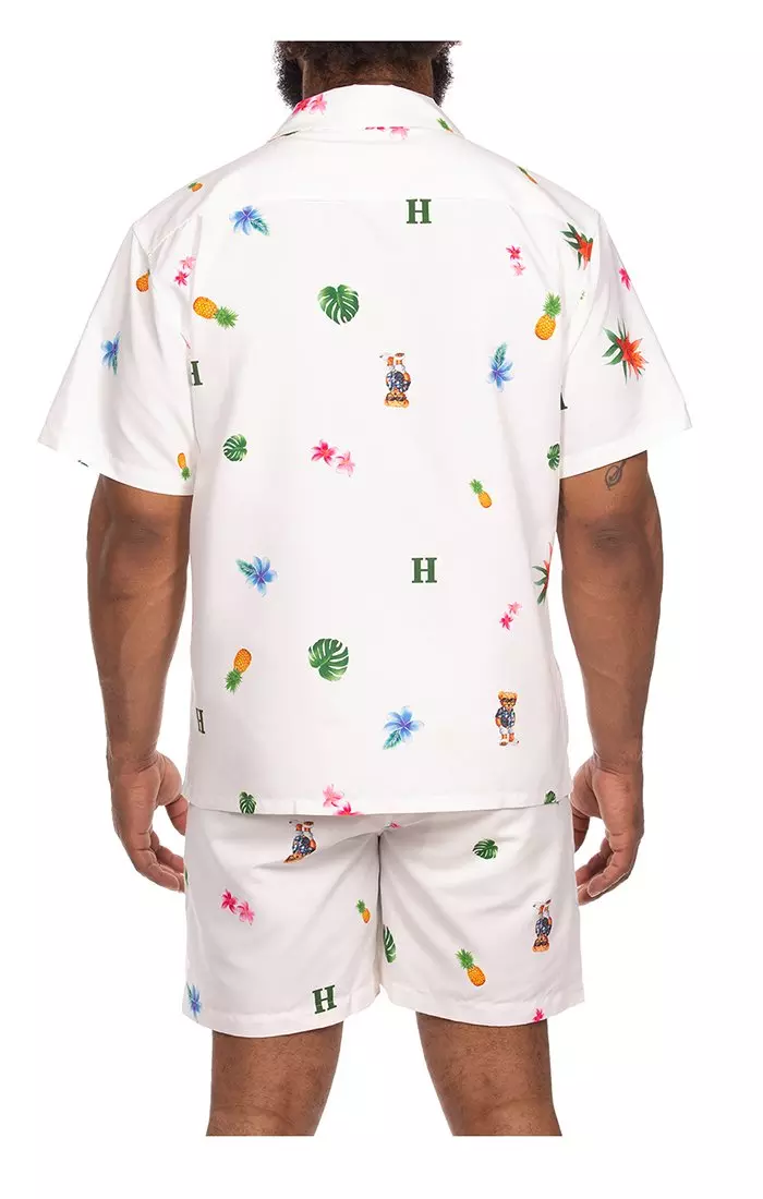Hustle Gang Men's Tropic Leaves Woven Shirt - White - WHITE