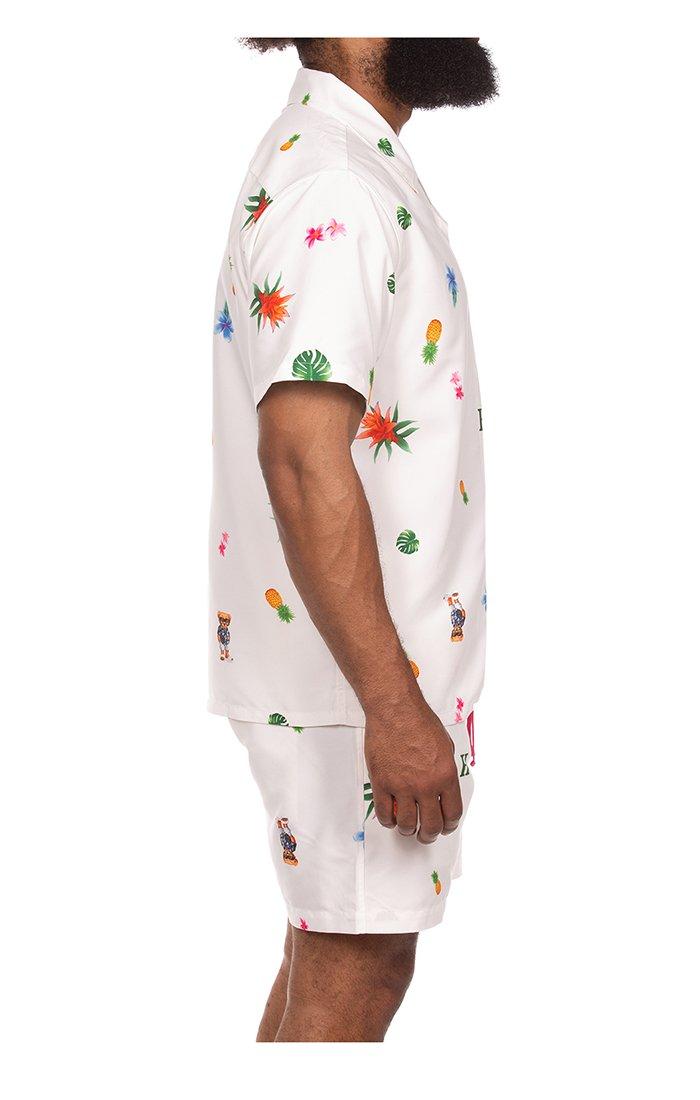 Hustle Gang Men's Tropic Leaves Woven Shirt - White - WHITE Thumbnail View 3