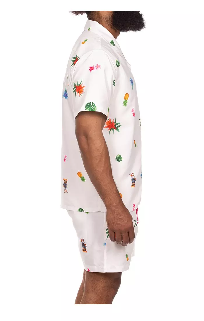 Hustle Gang Men's Tropic Leaves Woven Shirt - White - WHITE