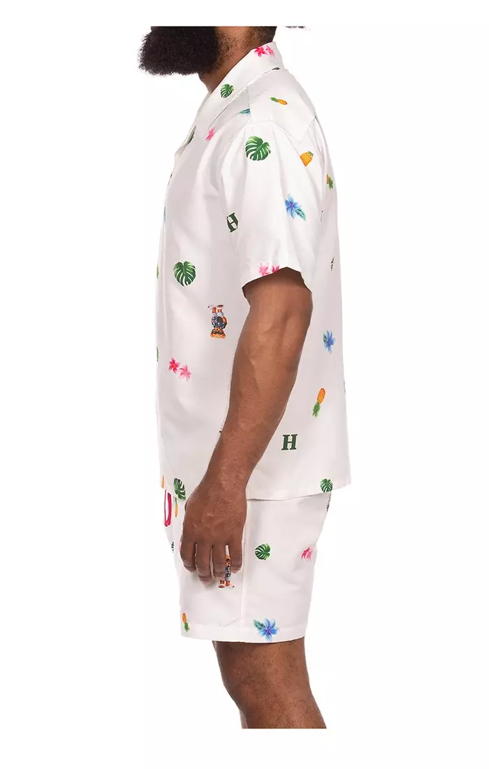 Hustle Gang Men's Tropic Leaves Woven Shirt - White - WHITE
