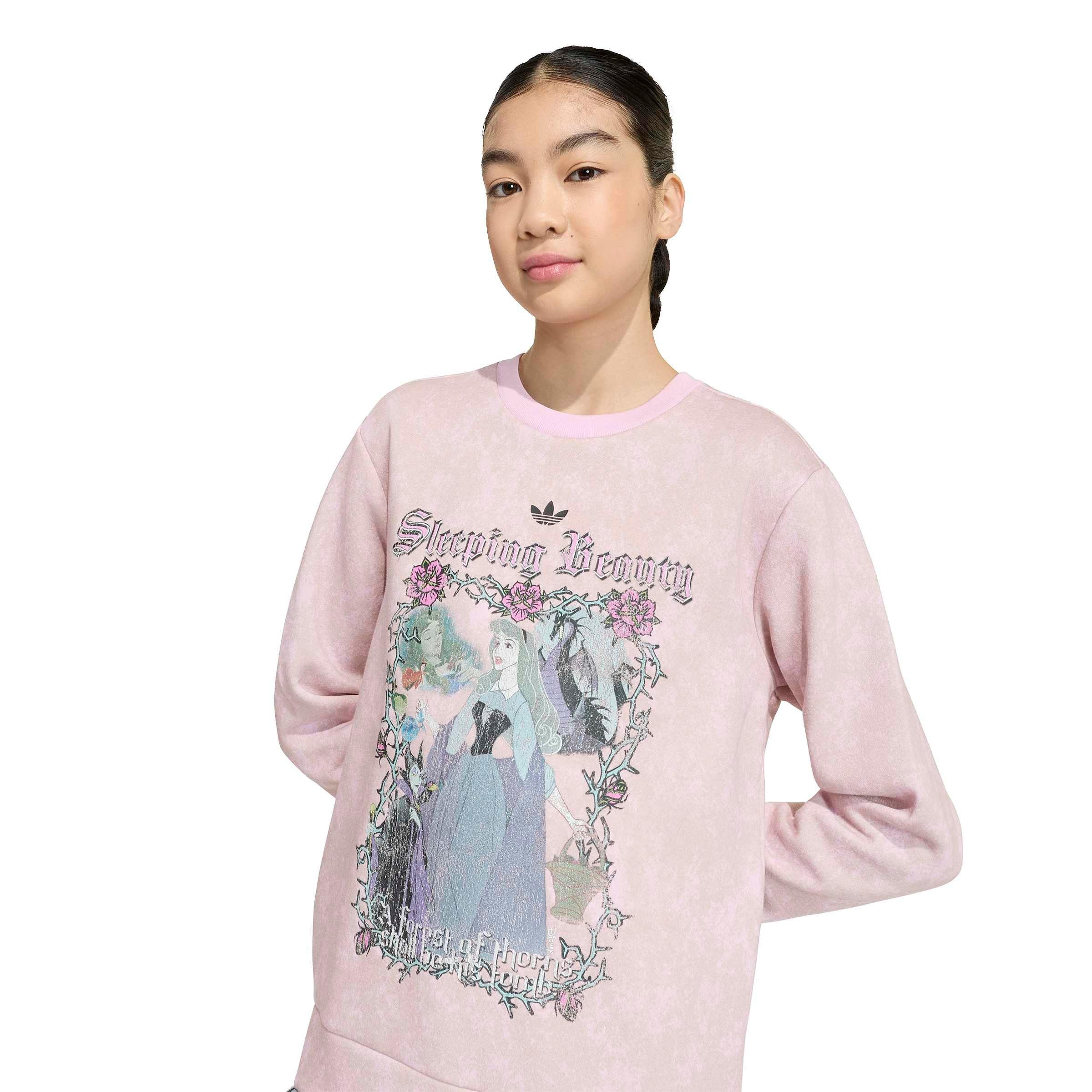 adidas Originals Big Girls' Disney Villains Loose Washed GFX Crew Sweatshirt - Orchid Fusion - ORCHID FUSION