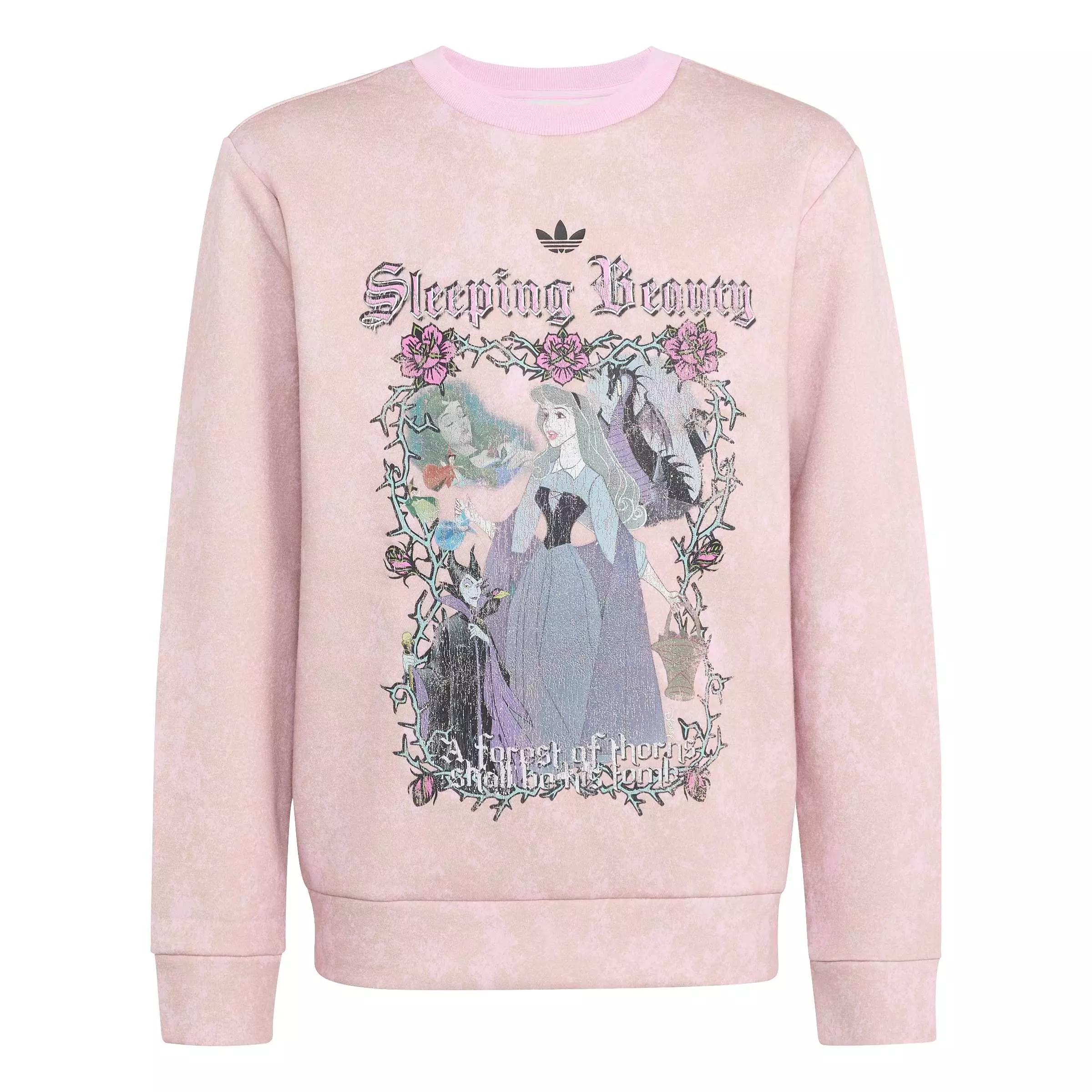 adidas Originals Big Girls' Disney Villains Loose Washed GFX Crew Sweatshirt - Orchid Fusion - ORCHID FUSION