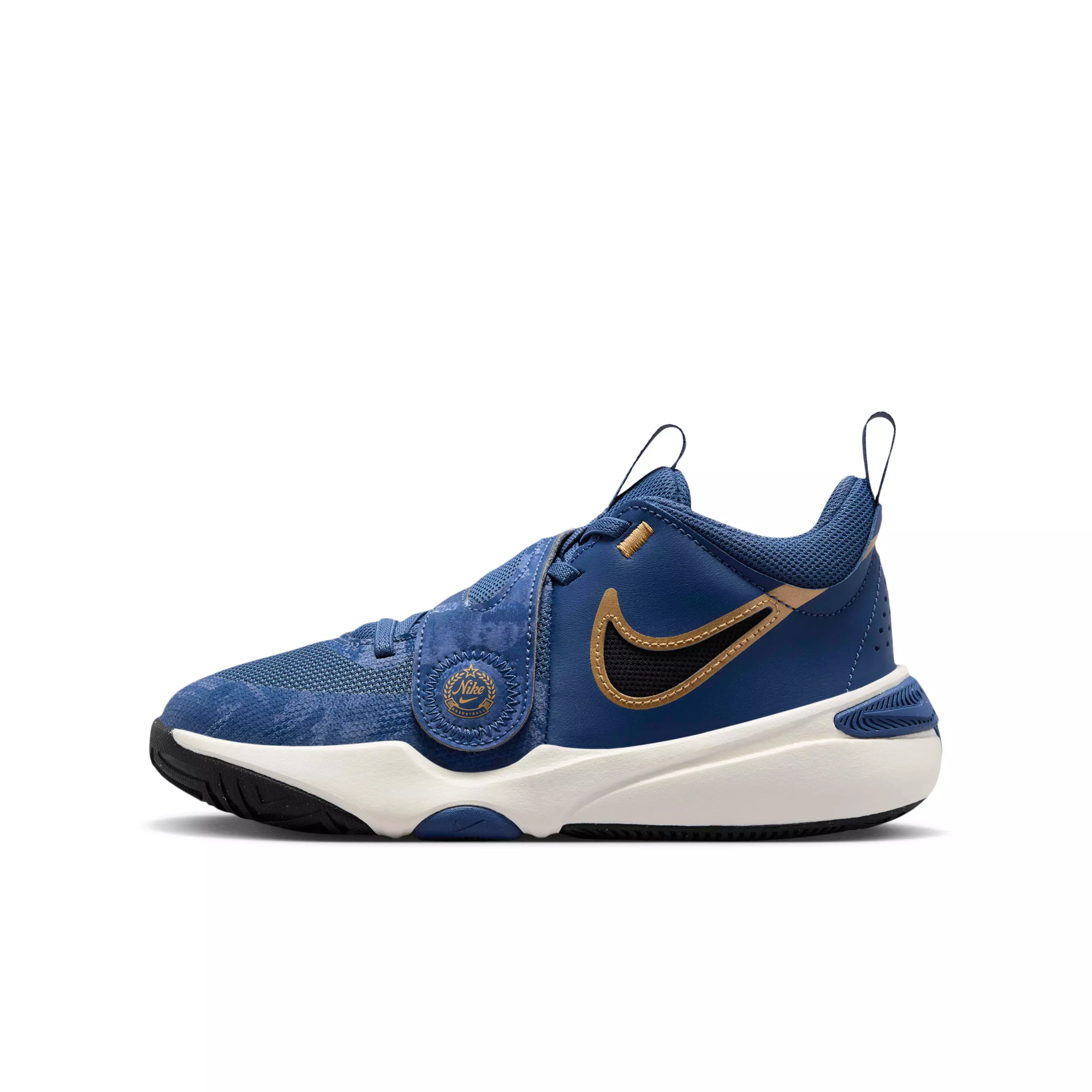 Nike Team Hustle D 11 "Mystic Navy/Pale Ivory/Metallic Gold/Black" Grade School Boys' Basketball Shoe - NAVY/IVORY/GOLD/BLACK
