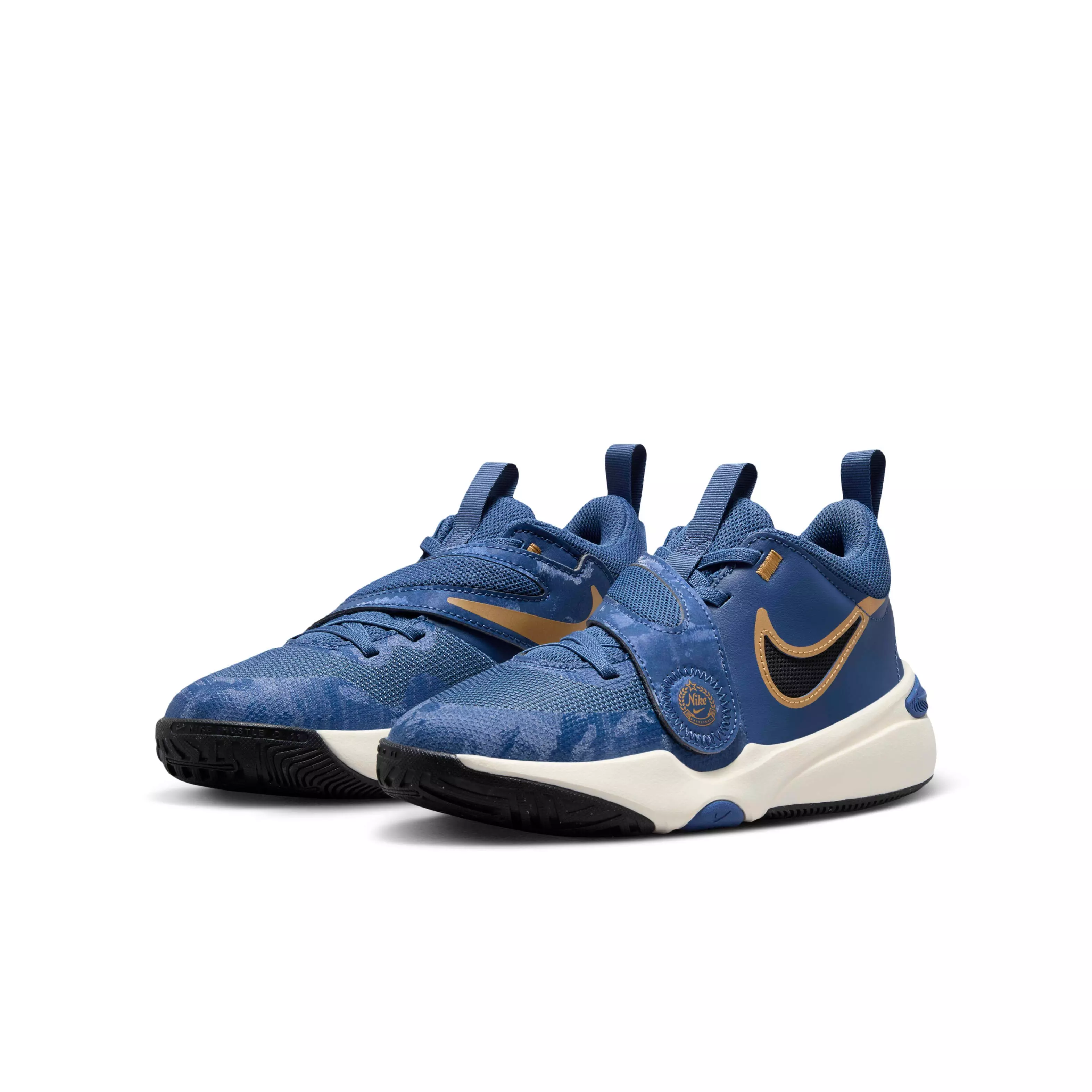 Nike Team Hustle D 11 "Mystic Navy/Pale Ivory/Metallic Gold/Black" Grade School Boys' Basketball Shoe - NAVY/IVORY/GOLD/BLACK
