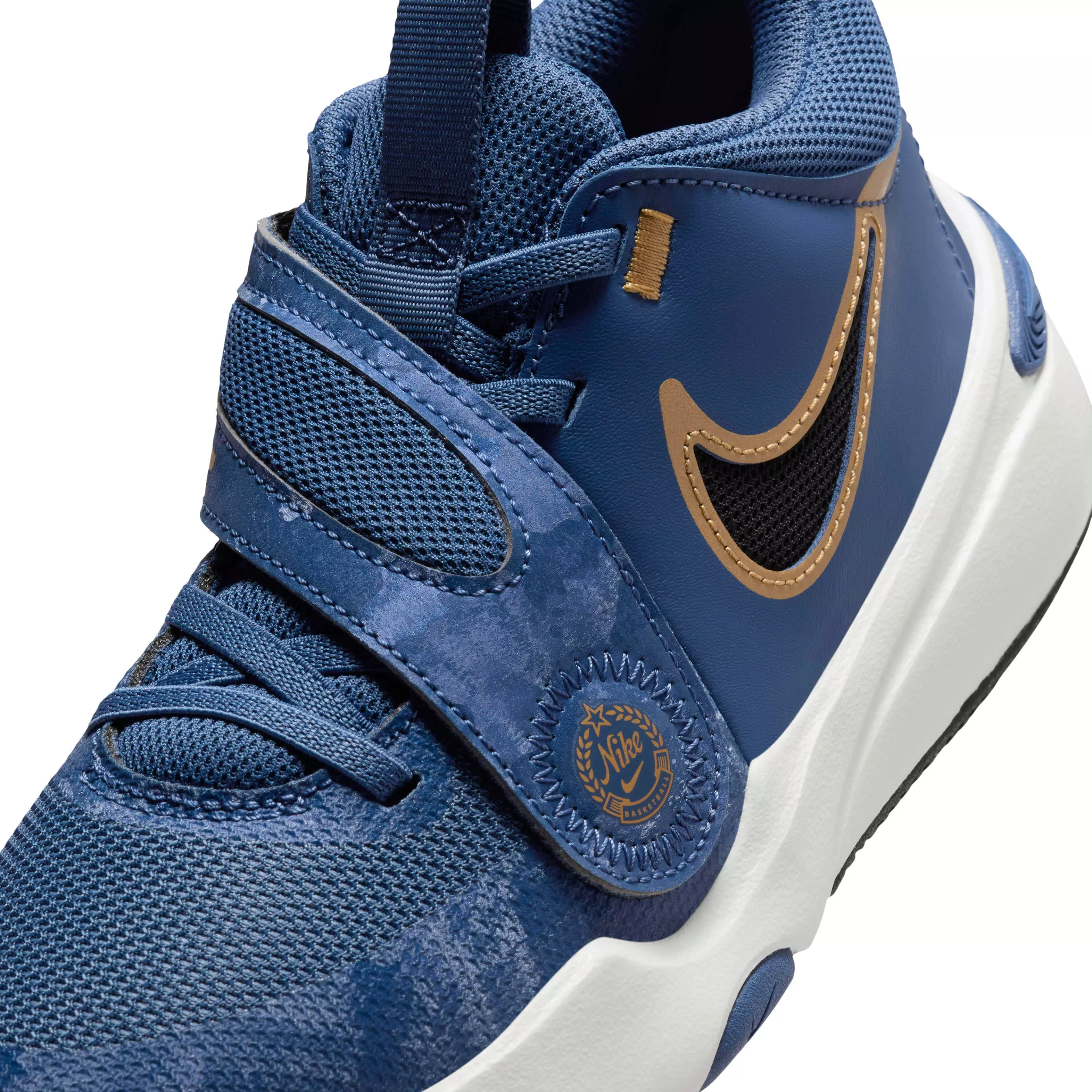 Nike Team Hustle D 11 "Mystic Navy/Pale Ivory/Metallic Gold/Black" Grade School Boys' Basketball Shoe - NAVY/IVORY/GOLD/BLACK