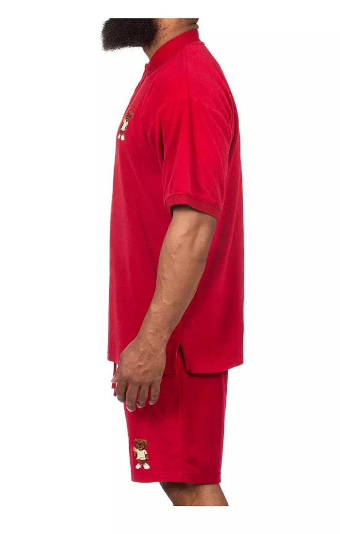 Hustle Gang Men's Long Stem Polo - Chili Pepper - CHILI PEPPER