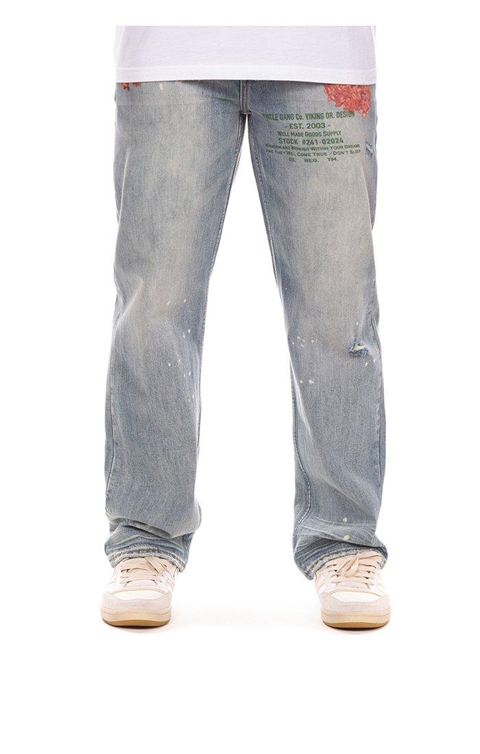 Hustle Gang Men's First Frost Relaxed Fit Light Wash Denim Jeans - LT BLUE Thumbnail View 1