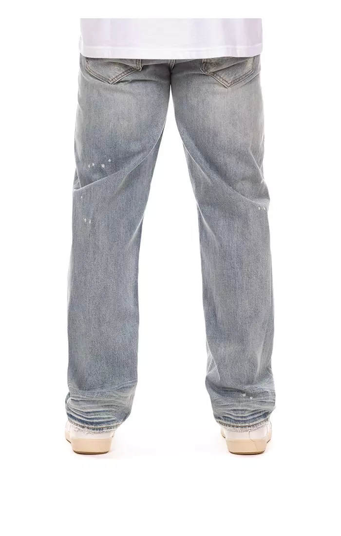 Hustle Gang Men's First Frost Relaxed Fit Light Wash Denim Jeans - LT BLUE