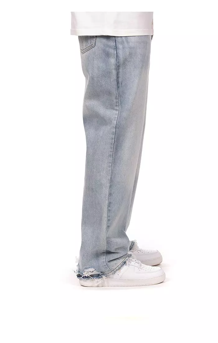 Hustle Gang Men's Theo Relaxed Fit Light Wash Denim Jeans - LT BLUE