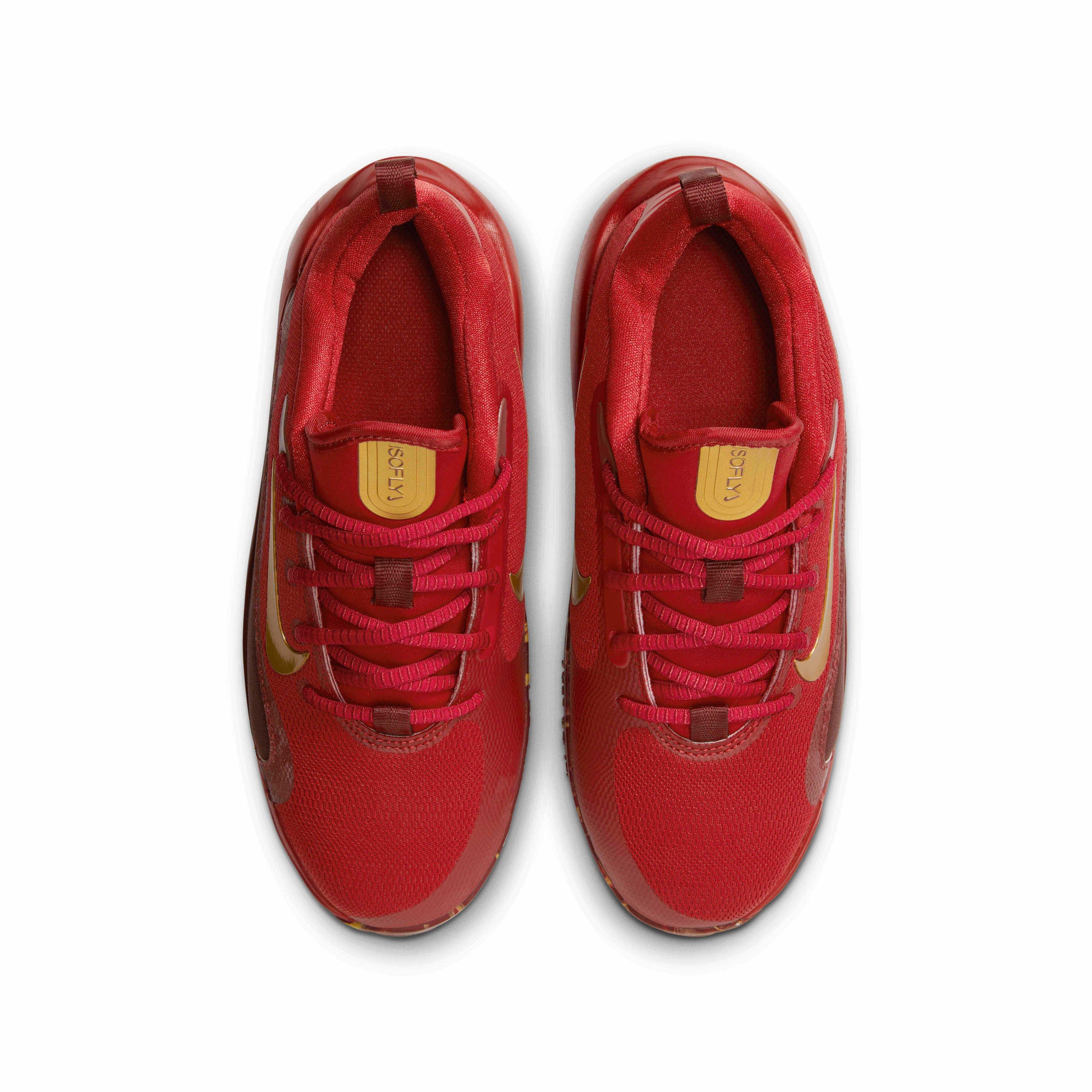 Nike IsoFly Grade School Boys' "Gym Red/Team Red/Dark Team Red/Metallic Gold" Basketball Shoe