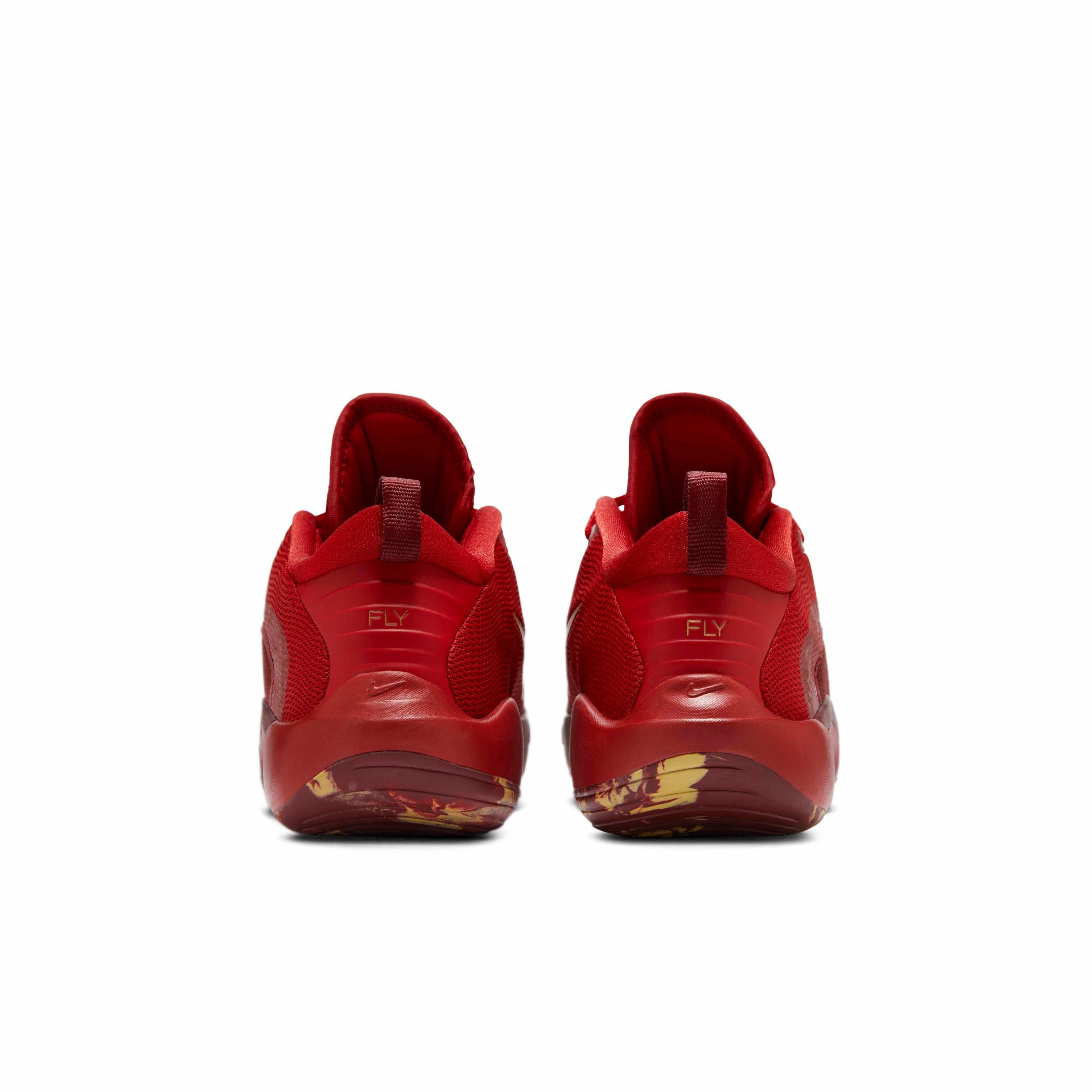 Nike IsoFly Grade School Boys' "Gym Red/Team Red/Dark Team Red/Metallic Gold" Basketball Shoe