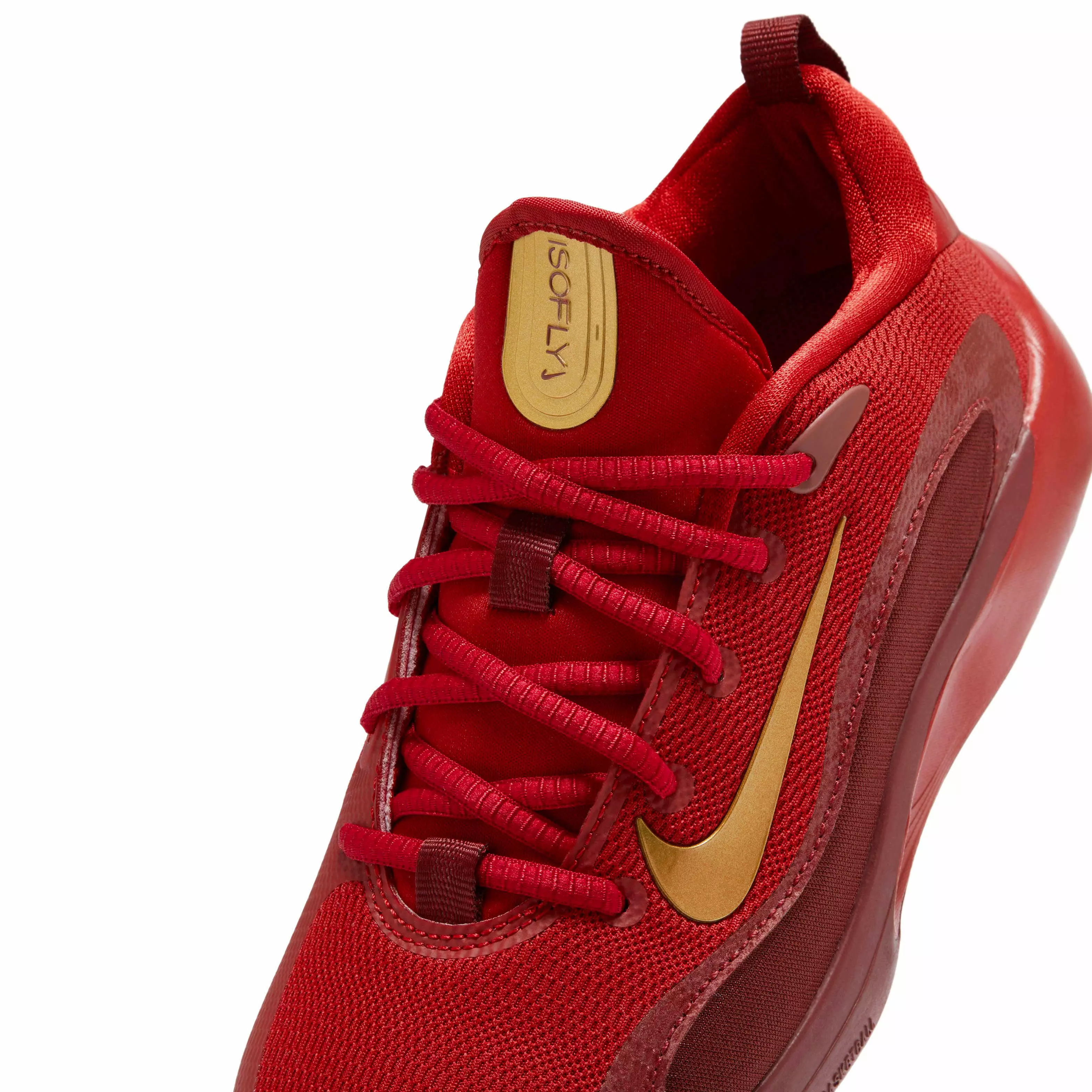 Nike IsoFly "Gym Red/Team Red/Dark Team Red/Metallic Gold" Grade School Boys' Basketball Shoe - RED/RED/DK RED/GOLD