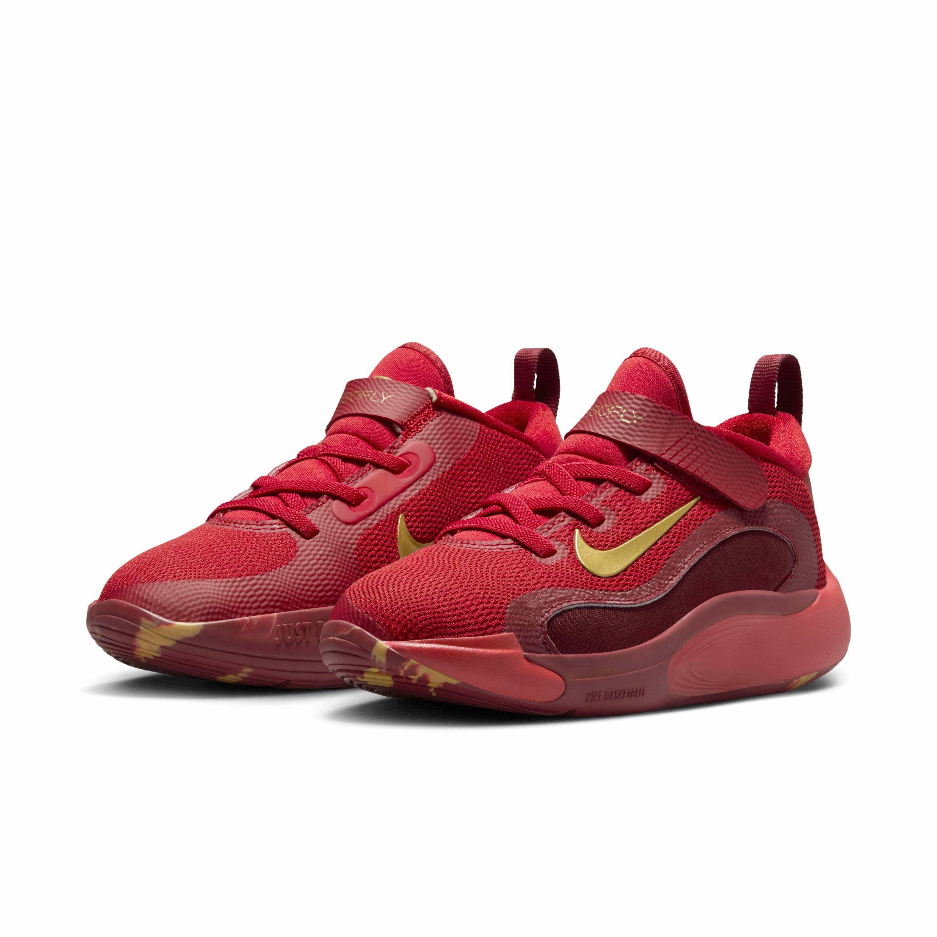 Nike IsoFly "Team Red/Gym Red/Dark Team Red/Metallic Gold" Preschool Boys' Basketball Shoe - RED/RED/DK RED/GOLD Thumbnail View 3