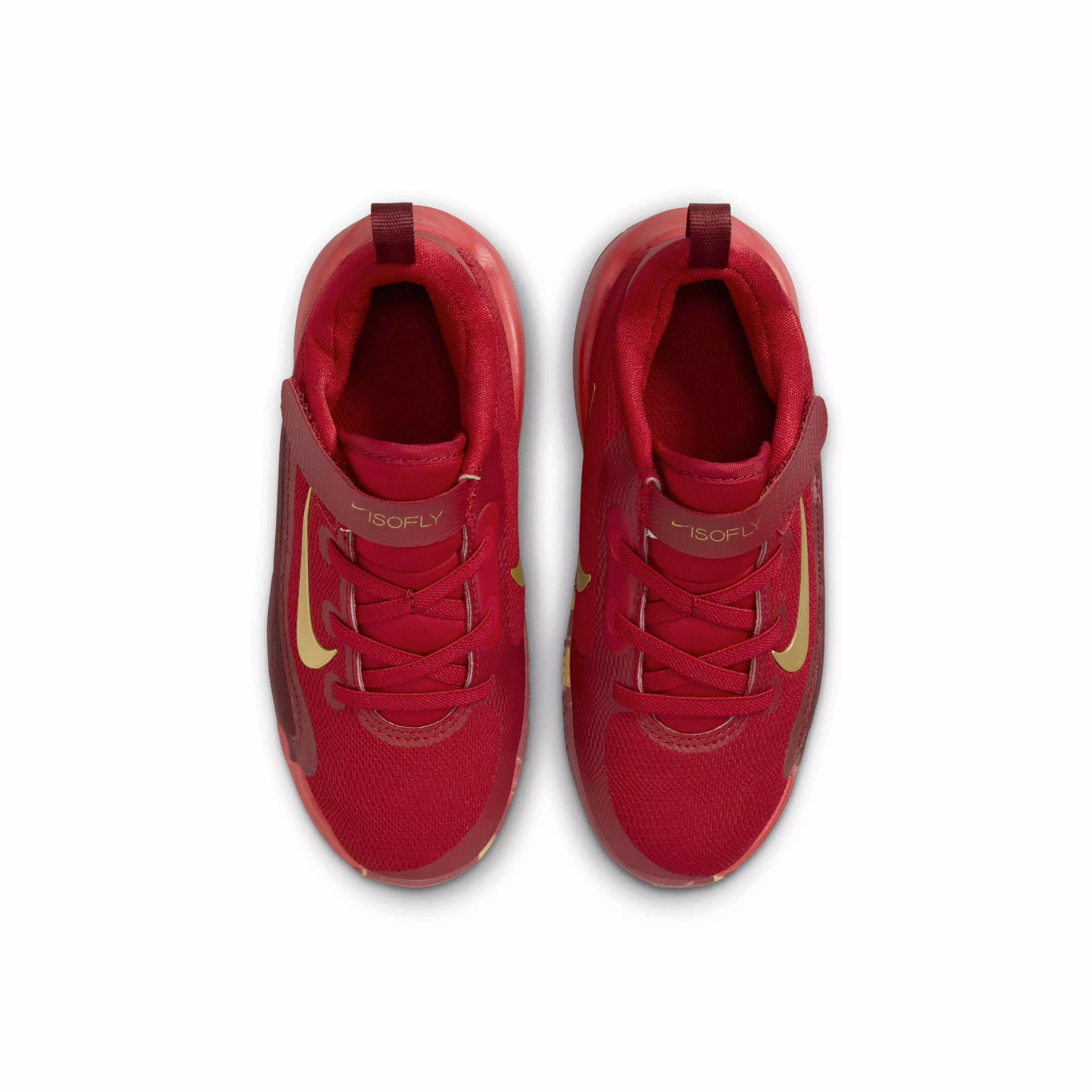 Nike IsoFly "Team Red/Gym Red/Dark Team Red/Metallic Gold" Preschool Boys' Basketball Shoe - RED/RED/DK RED/GOLD
