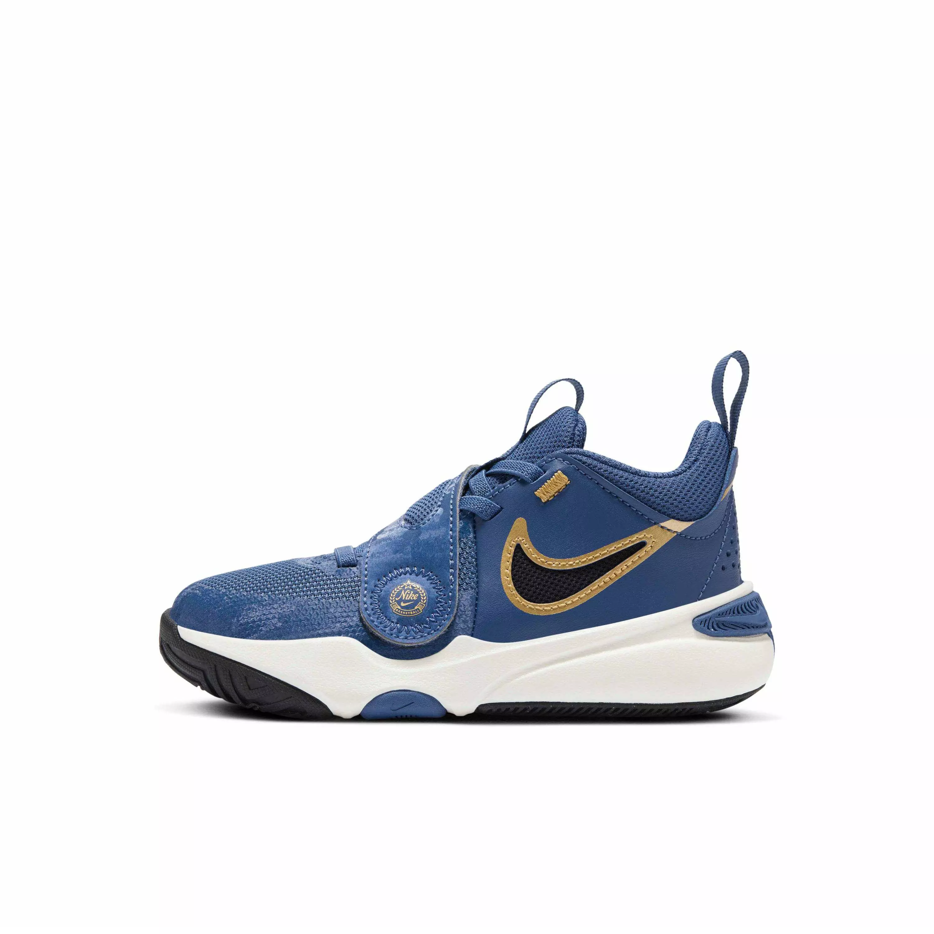 Nike Team Hustle D 11 "Mystic Navy/Pale Ivory/Metallic Gold/Black" Preschool Boys' Basketball Shoe - NAVY/IVORY/GOLD/BLACK