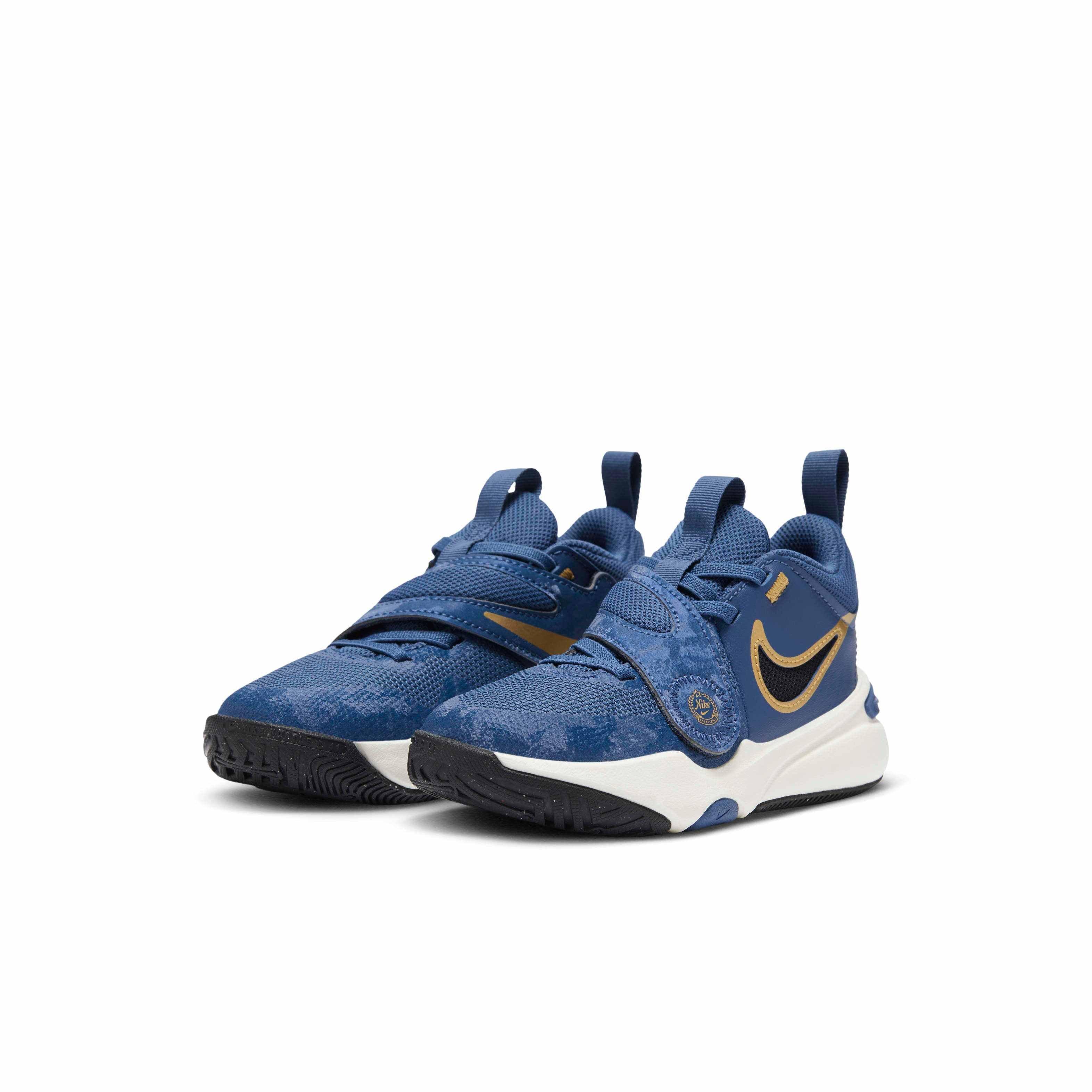Nike Team Hustle D 11 Preschool Boys' "Mystic Navy/Pale Ivory/Metallic Gold/Black" Basketball Shoe