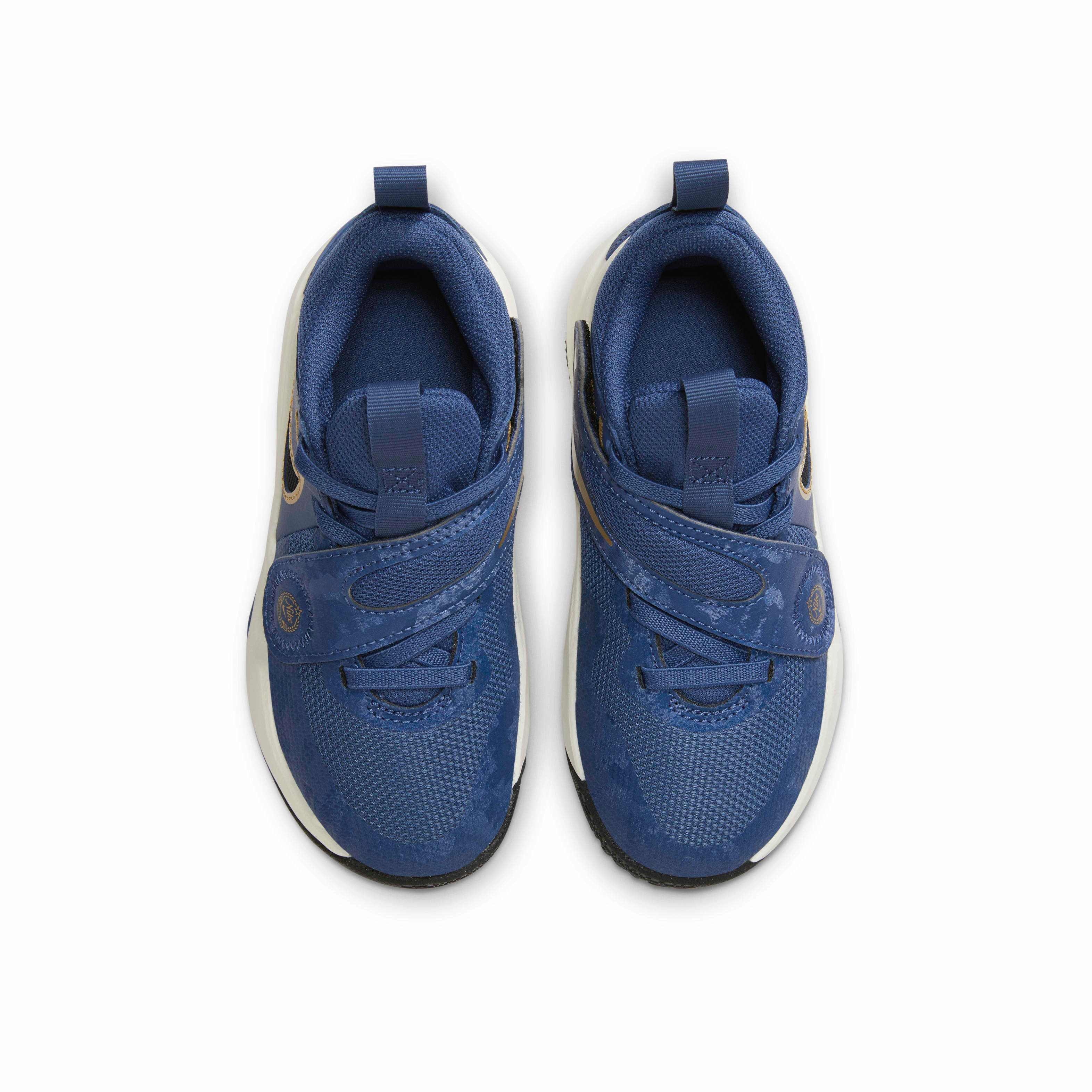 Nike Team Hustle D 11 Preschool Boys' "Mystic Navy/Pale Ivory/Metallic Gold/Black" Basketball Shoe