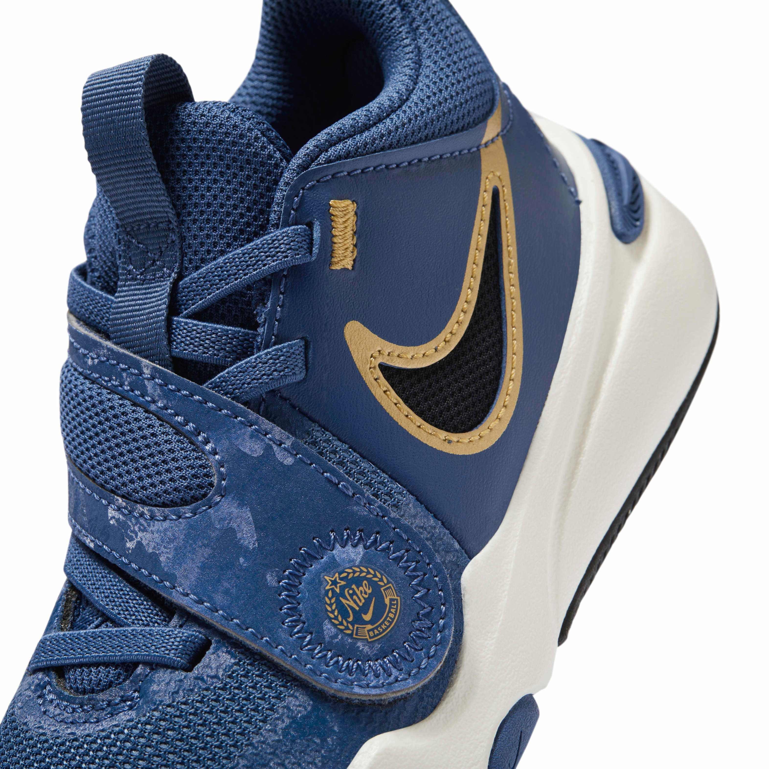 Nike Team Hustle D 11 Preschool Boys' "Mystic Navy/Pale Ivory/Metallic Gold/Black" Basketball Shoe
