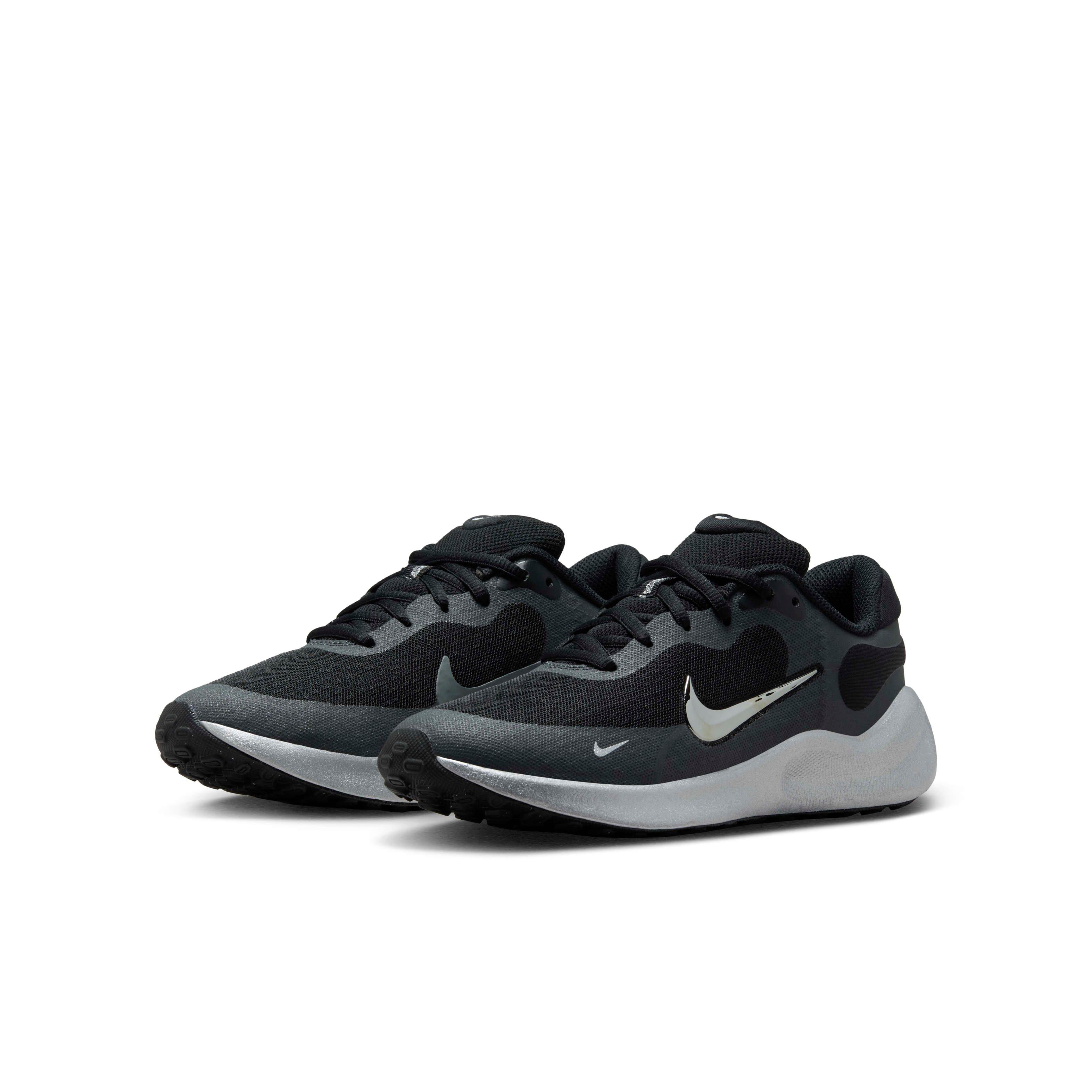 Nike Revolution 7 "Black/Anthracite/Smoke Grey/Metallic Silver" Grade School Boys' Running Shoe - BLACK/ANTHRACITE/GREY/SILVER Thumbnail View 3
