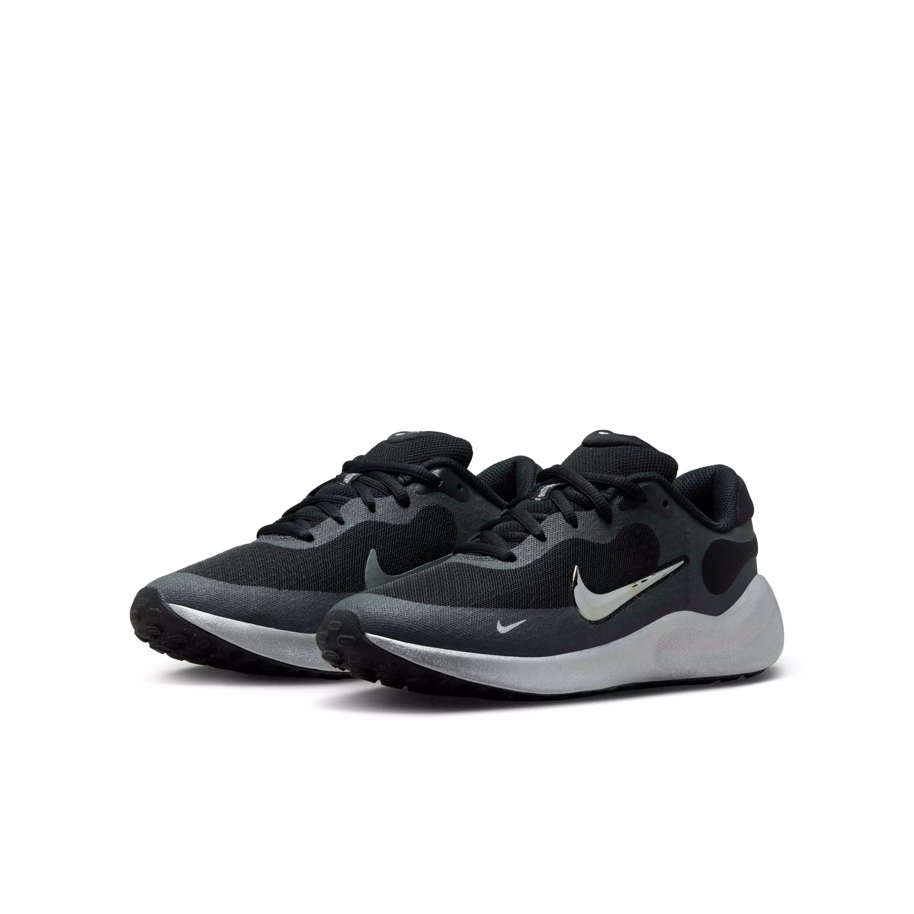 Nike Revolution 7 "Black/Anthracite/Smoke Grey/Metallic Silver" Grade School Boys' Running Shoe - BLACK/ANTHRACITE/GREY/SILVER