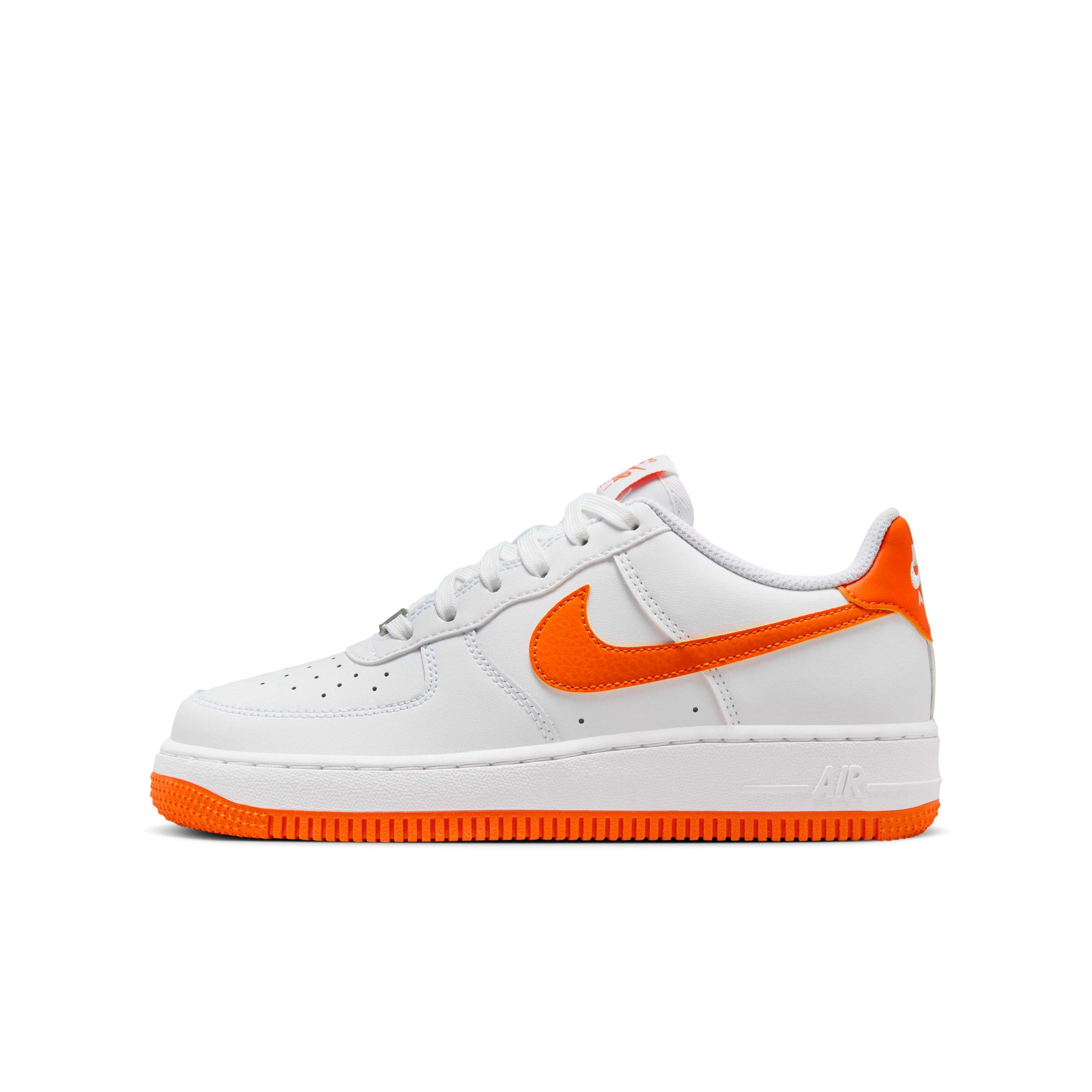Nike Air Force 1 Grade School Boys' "White/White/Safety Orange" Shoe