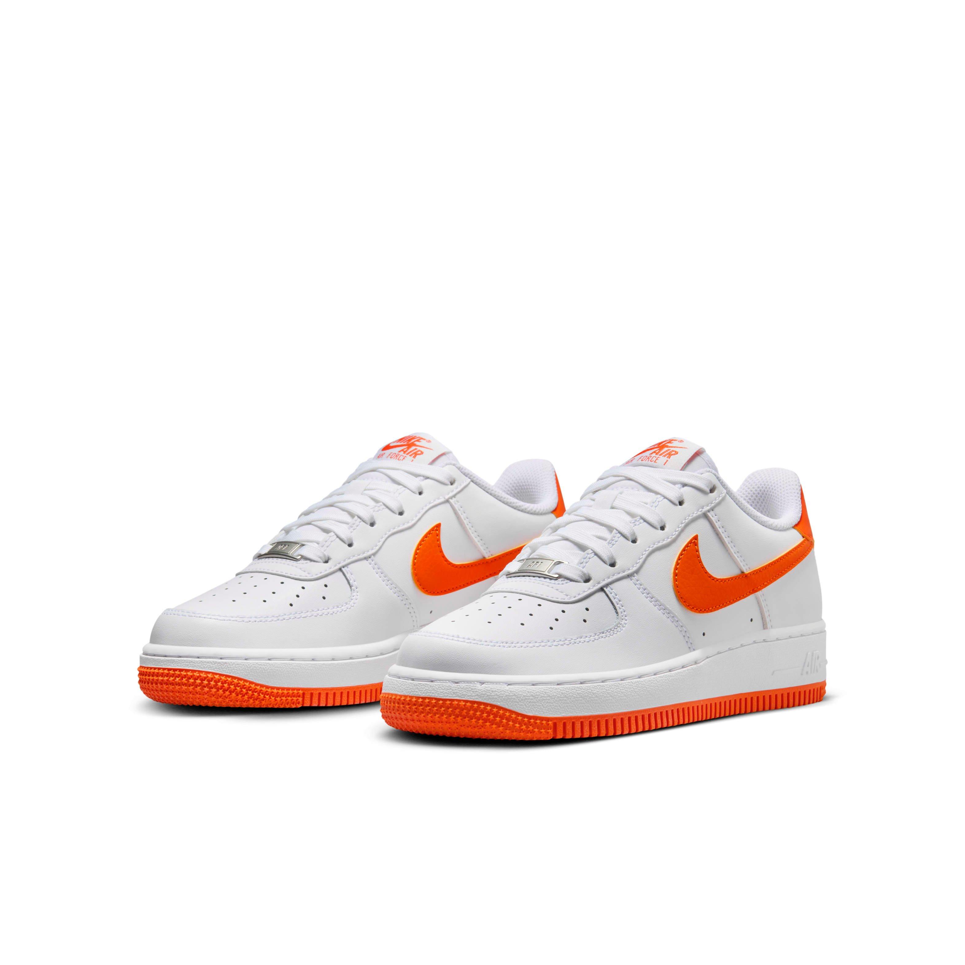 Nike Air Force 1 Grade School Boys' "White/White/Safety Orange" Shoe