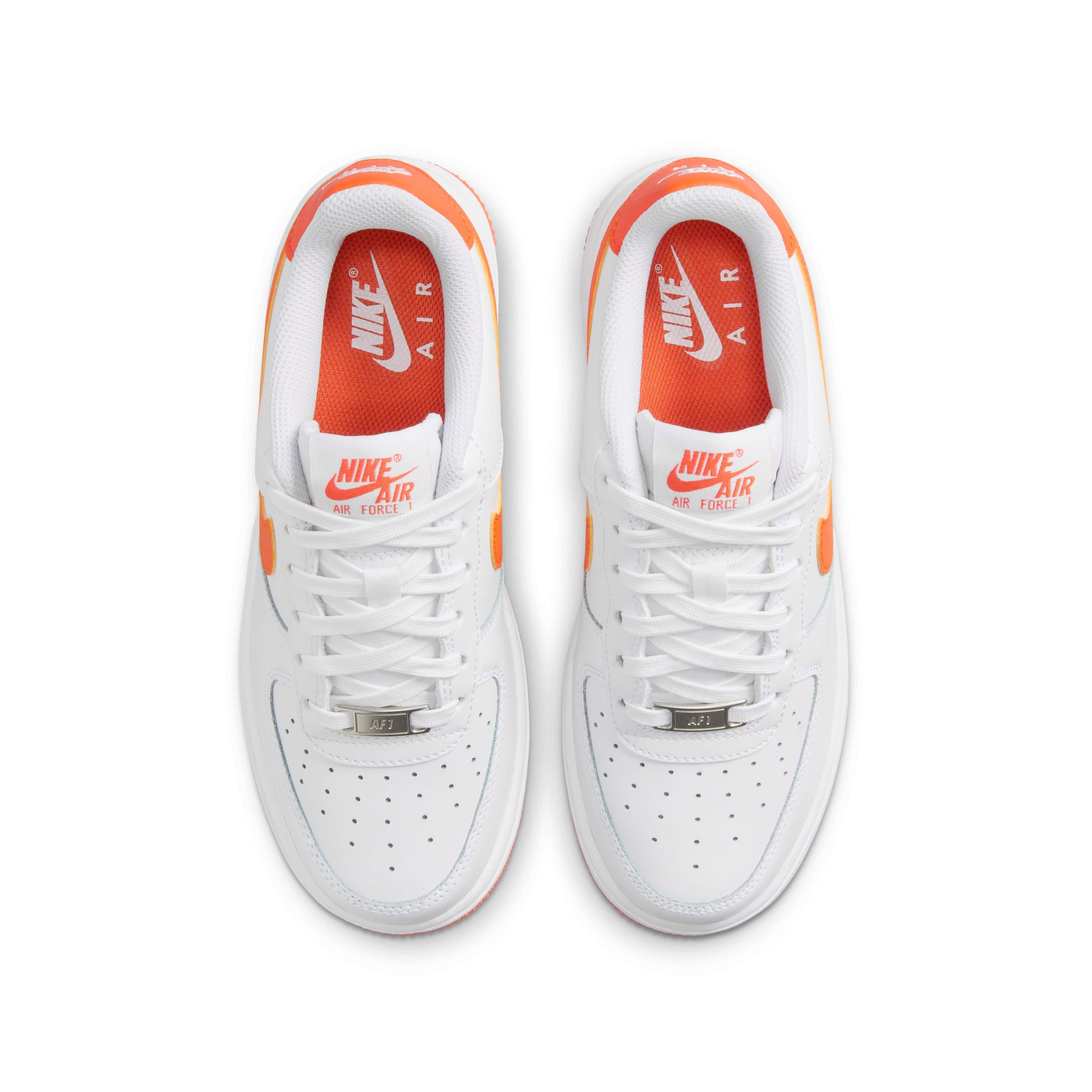 Nike Air Force 1 Grade School Boys' "White/White/Safety Orange" Shoe