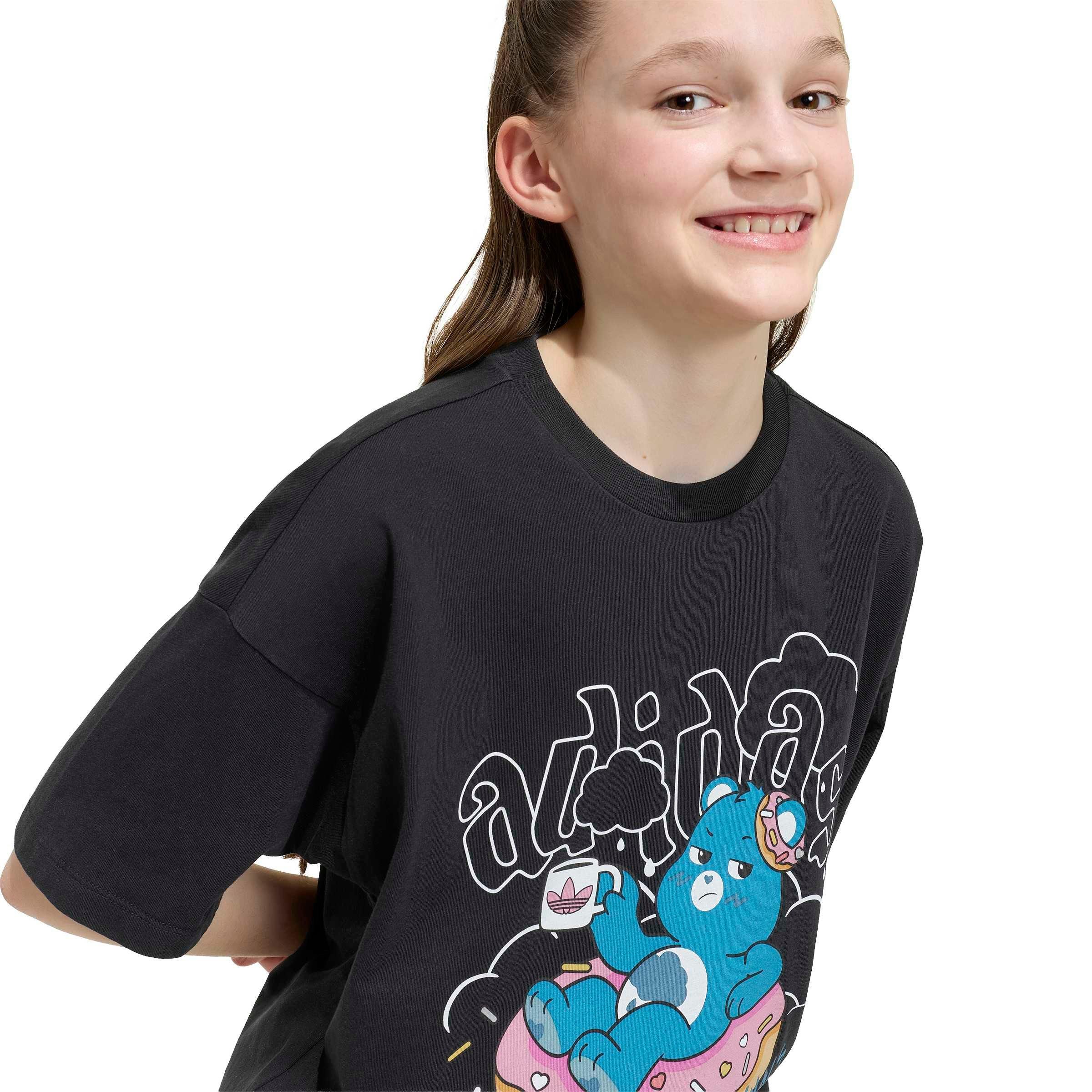 adidas Originals Big Girls' Care Bears Slim 3-Stripes Tee Shirt - Black - BLACK Thumbnail View 3