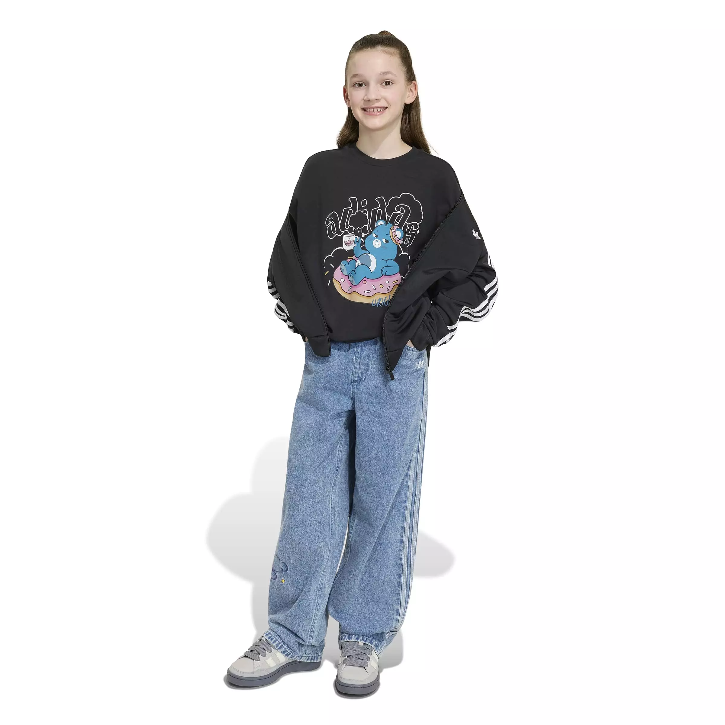adidas Originals Big Girls' Care Bears Slim 3-Stripes Tee Shirt - Black - BLACK