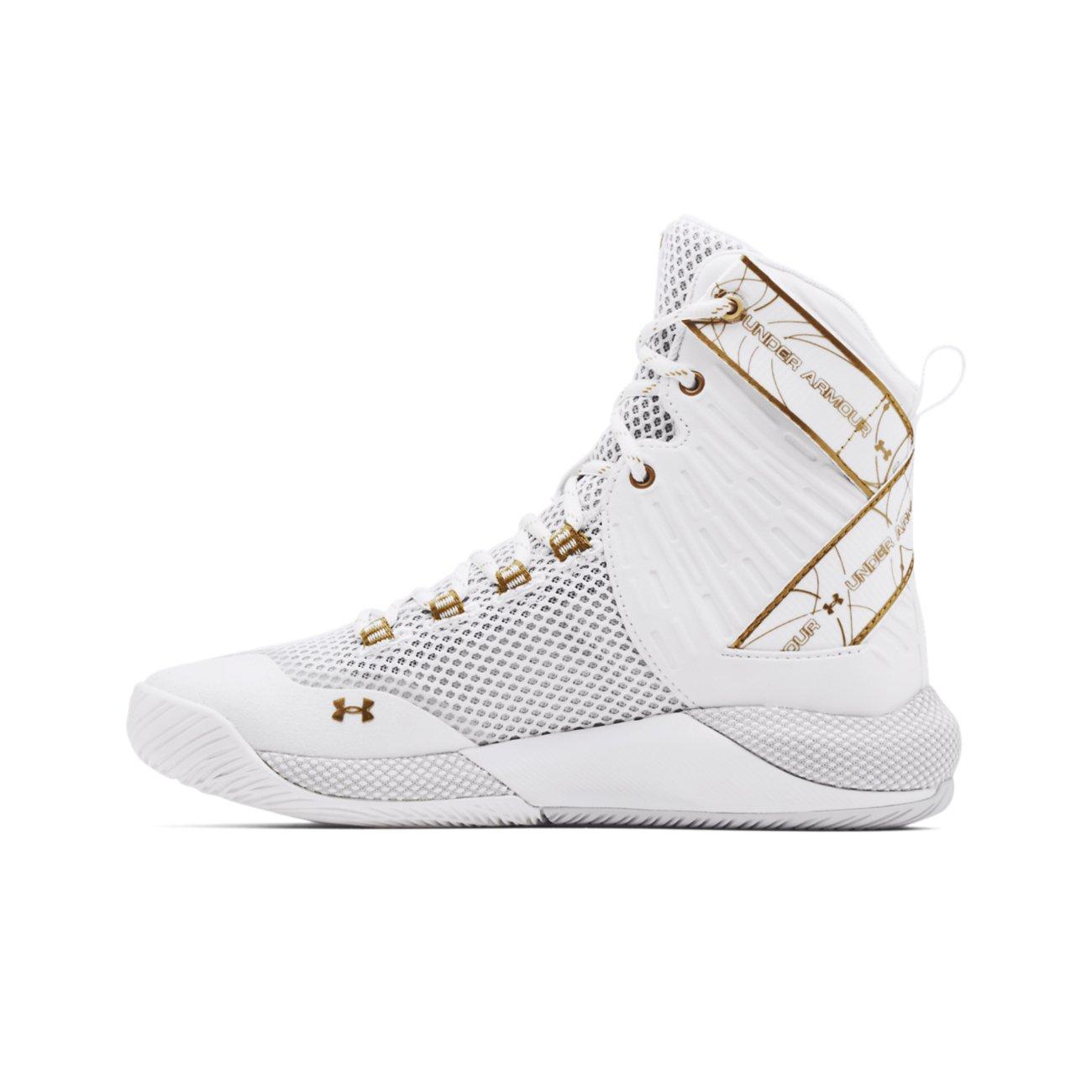 Under armour white outlet and gold volleyball shoes