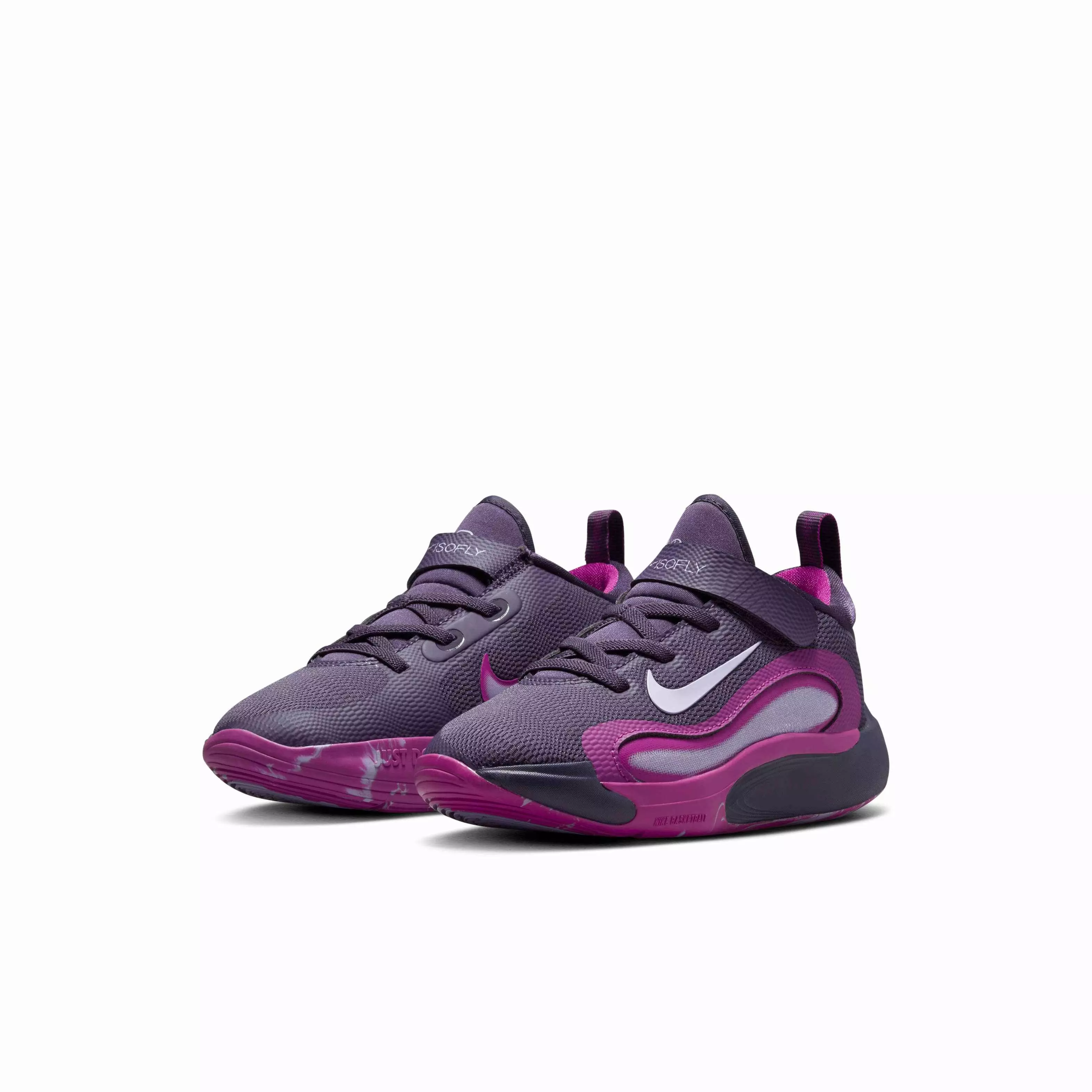 Nike IsoFly "Dark Raisin/Hot Fuchsia/Hydrangeas" Preschool Girls' Basketball Shoe - DK RAISIN/FUCHSIA/HYDRANGEAS