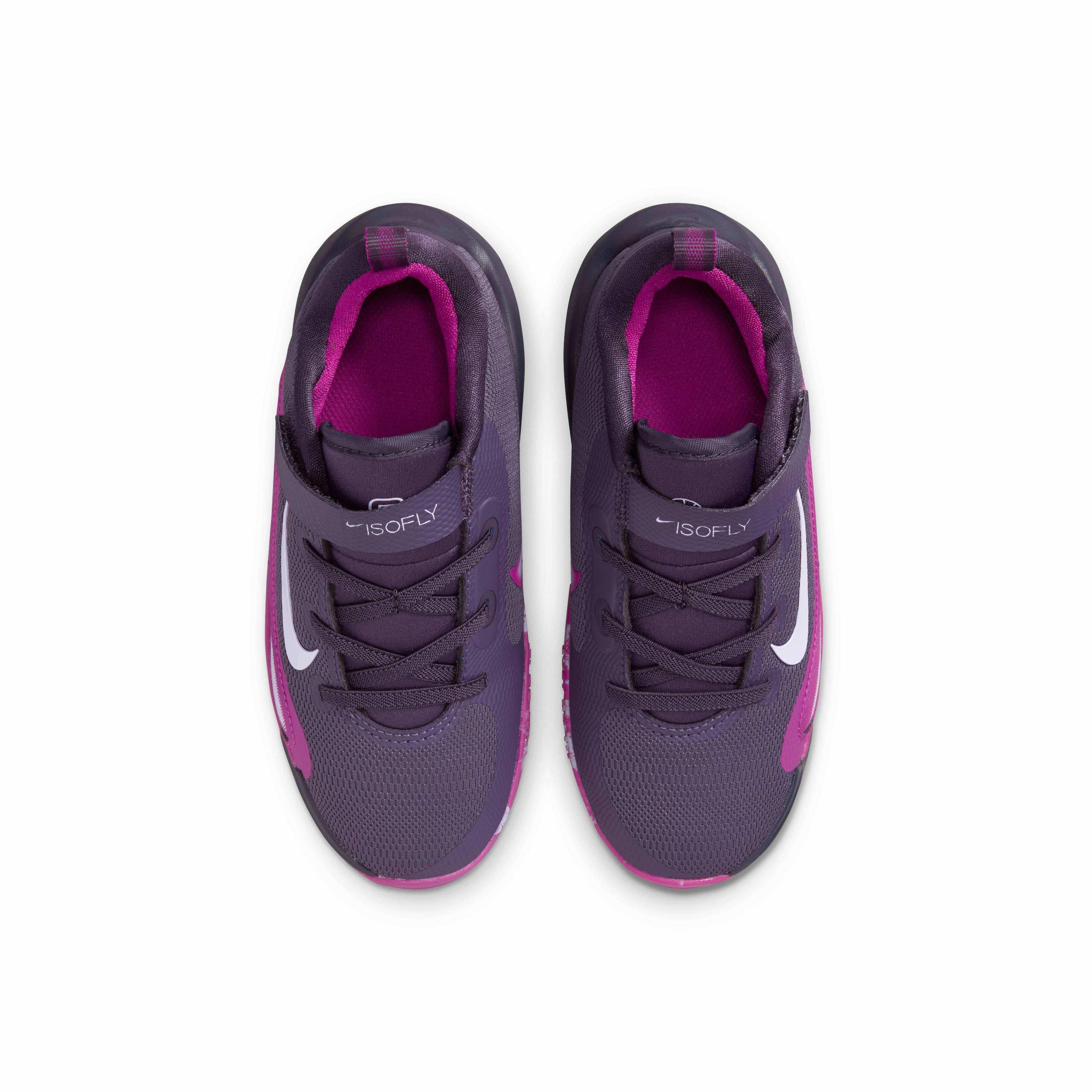 Nike IsoFly "Dark Raisin/Hot Fuchsia/Hydrangeas" Preschool Girls' Basketball Shoe - DK RAISIN/FUCHSIA/HYDRANGEAS Thumbnail View 4