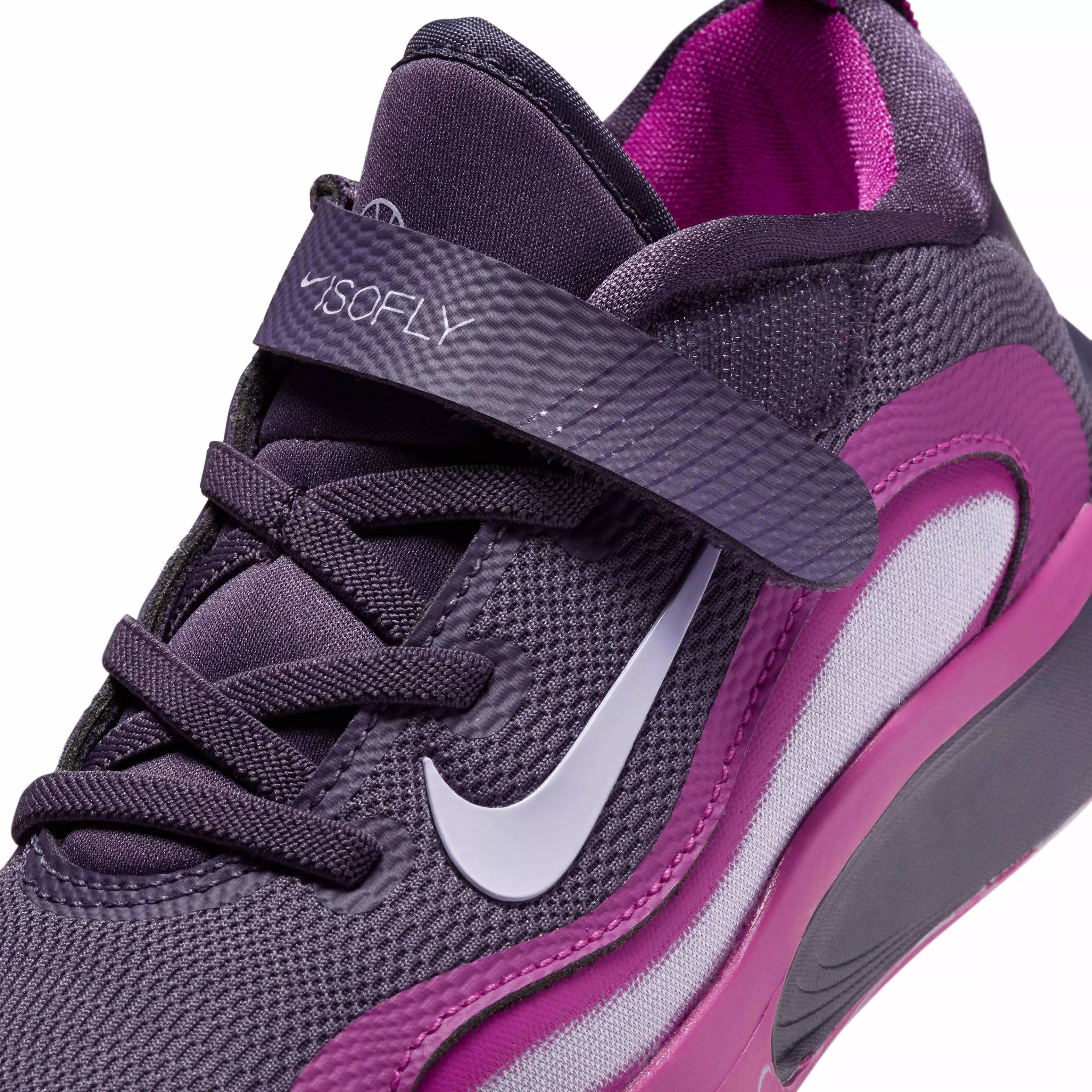 Nike IsoFly "Dark Raisin/Hot Fuchsia/Hydrangeas" Preschool Girls' Basketball Shoe - DK RAISIN/FUCHSIA/HYDRANGEAS