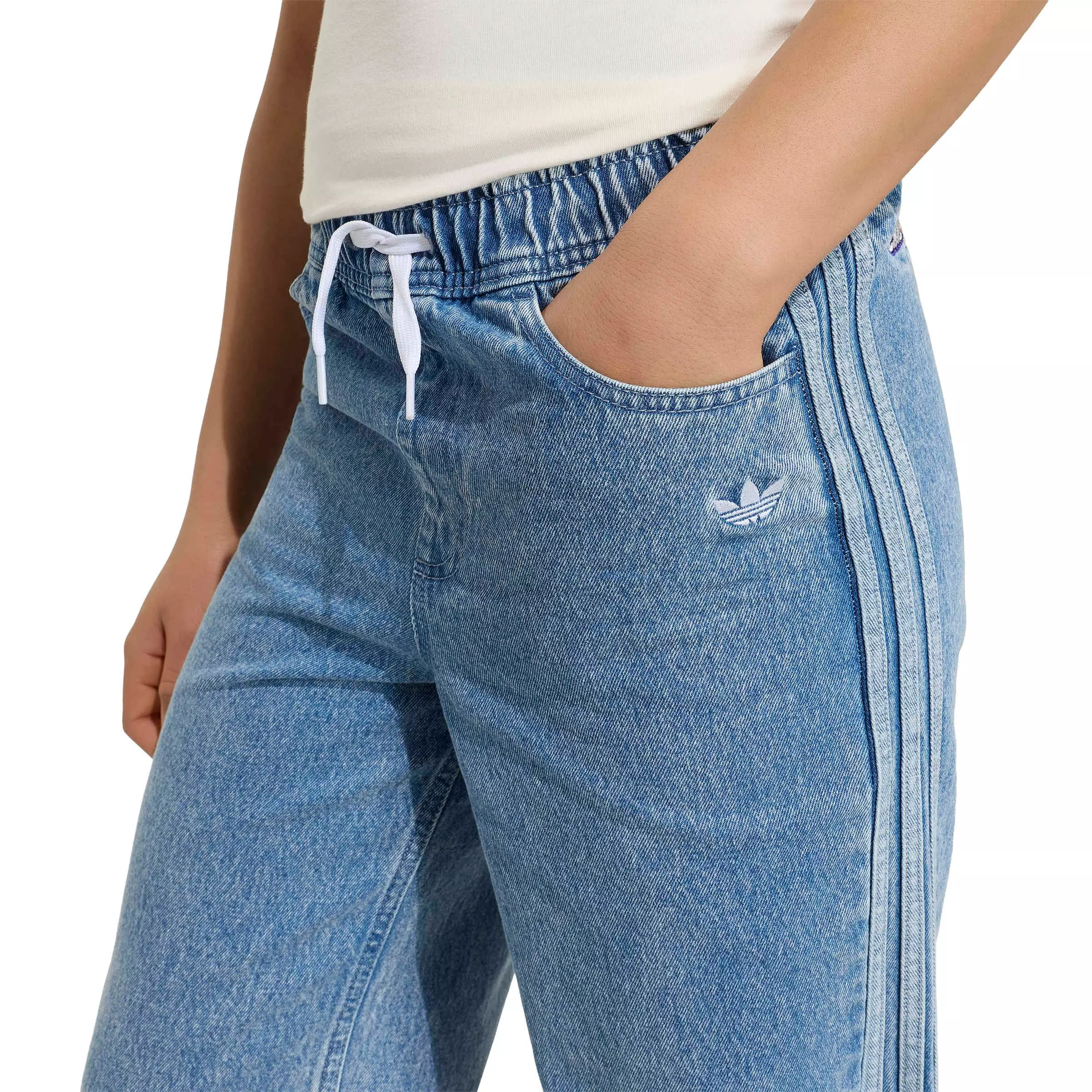 adidas Originals Big Girls' Care Bears Loose Denim Pants - Lt Blue - LT BLUE