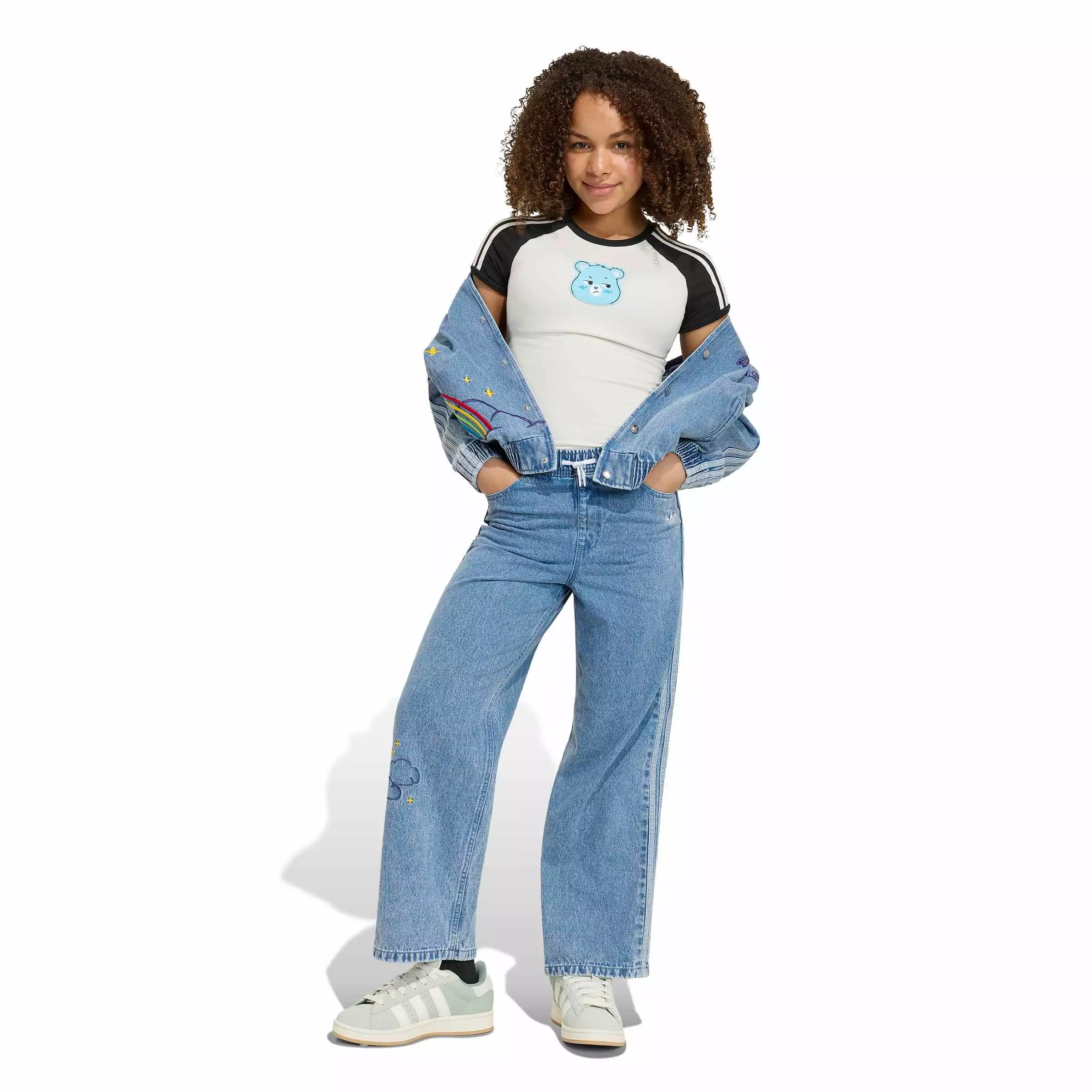 adidas Originals Big Girls' Care Bears Loose Denim Pants - Lt Blue - LT BLUE