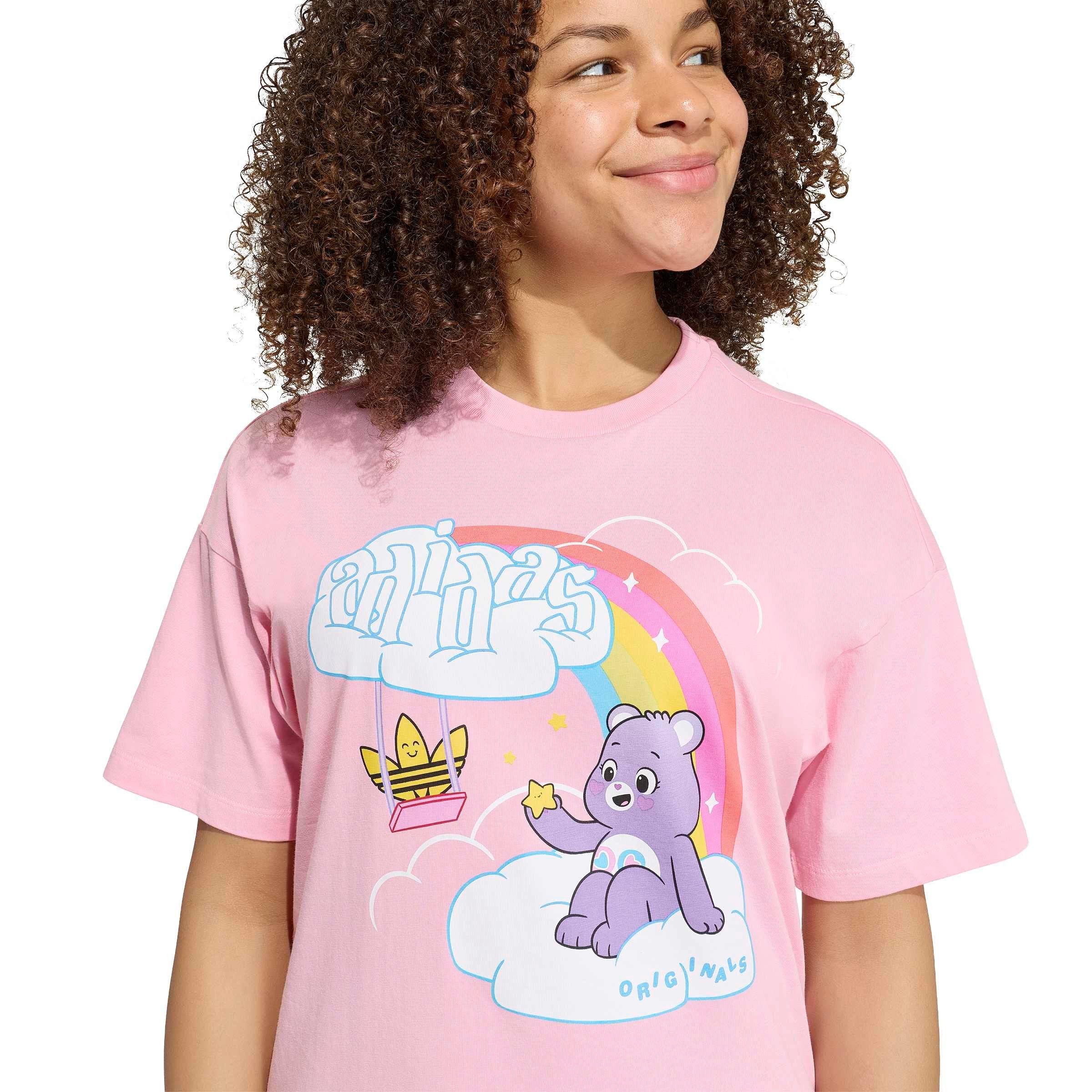 adidas Originals Big Girls' Care Bears Slim 3-Stripes Tee Shirt - Pink - PINK Thumbnail View 3