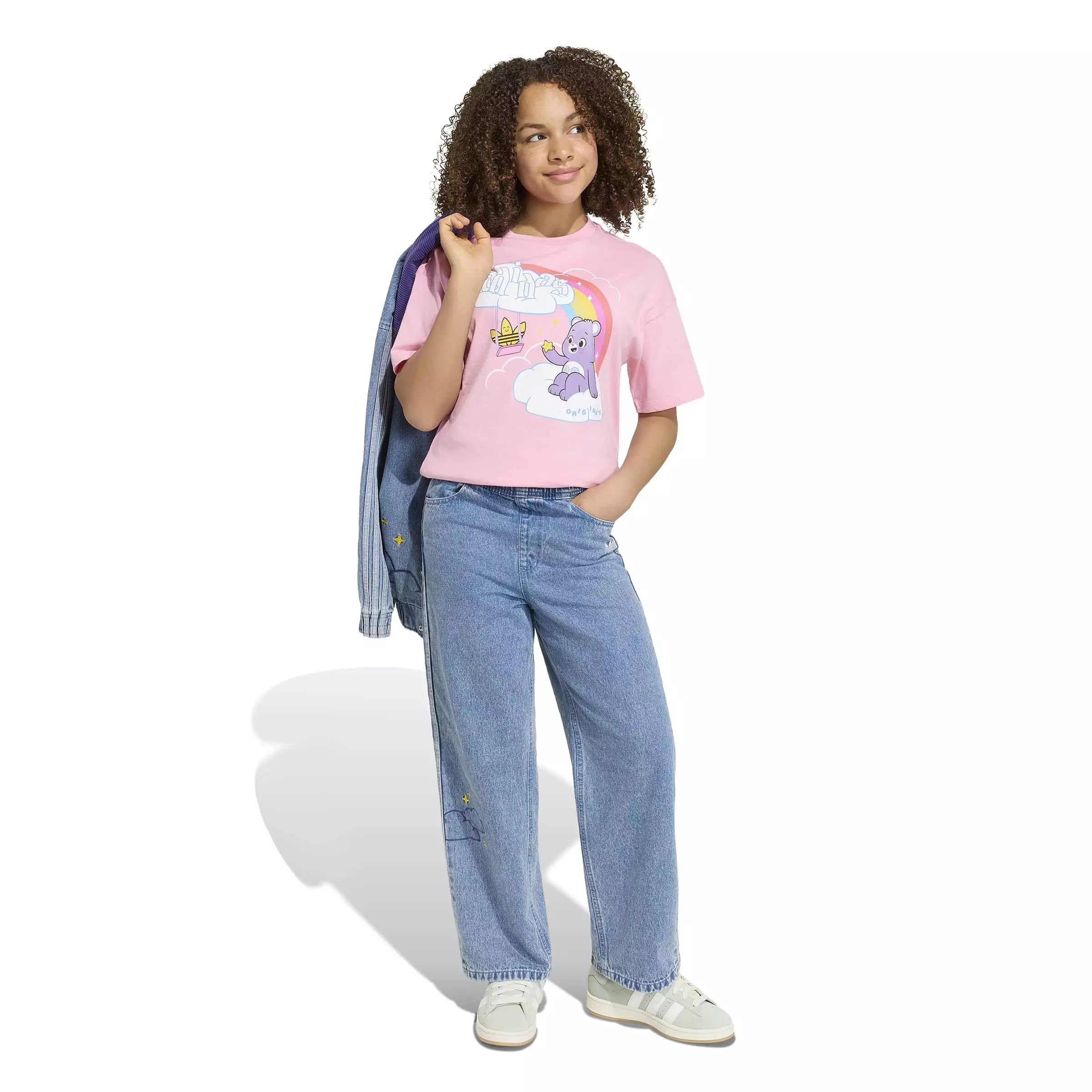 adidas Originals Big Girls' Care Bears Slim 3-Stripes Tee Shirt - Pink - PINK