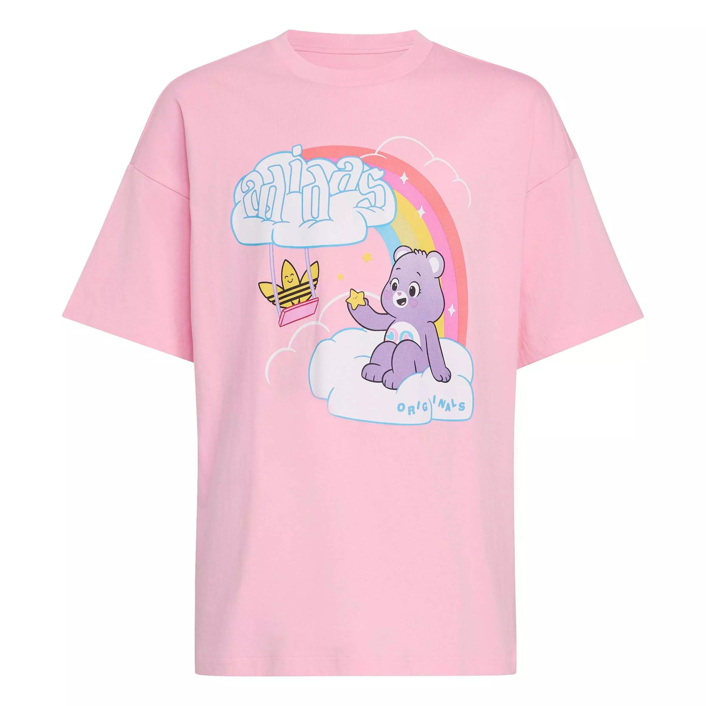adidas Originals Big Girls' Care Bears Slim 3-Stripes Tee Shirt - Pink - PINK