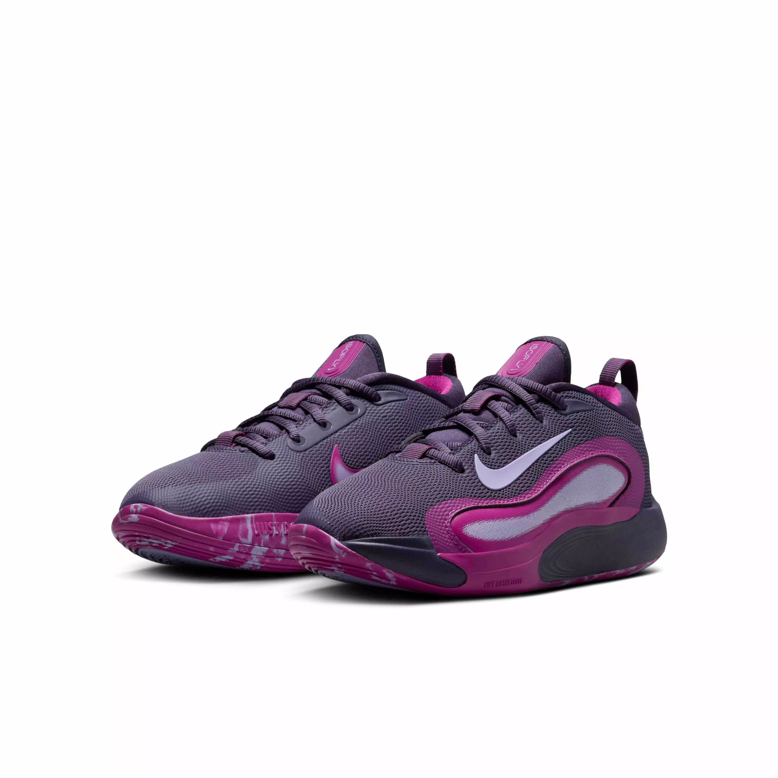 Nike IsoFly "Dark Raisin/Hot Fuchsia/Hydrangeas" Grade School Girls' Basketball Shoe - DK RAISIN/FUCHSIA/HYDRANGEAS
